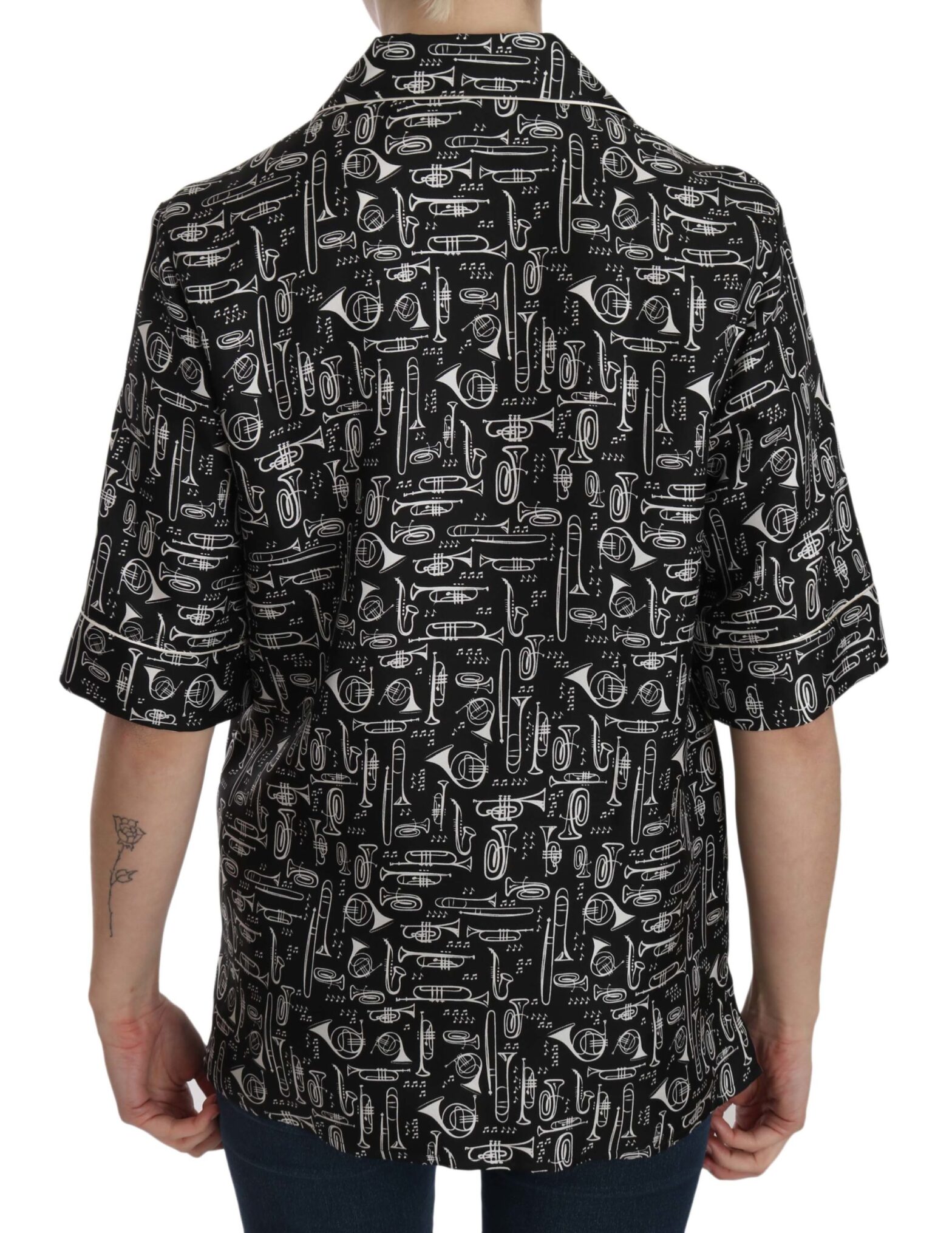 Dolce & Gabbana - Black Musical Instrument Print Silk  Top