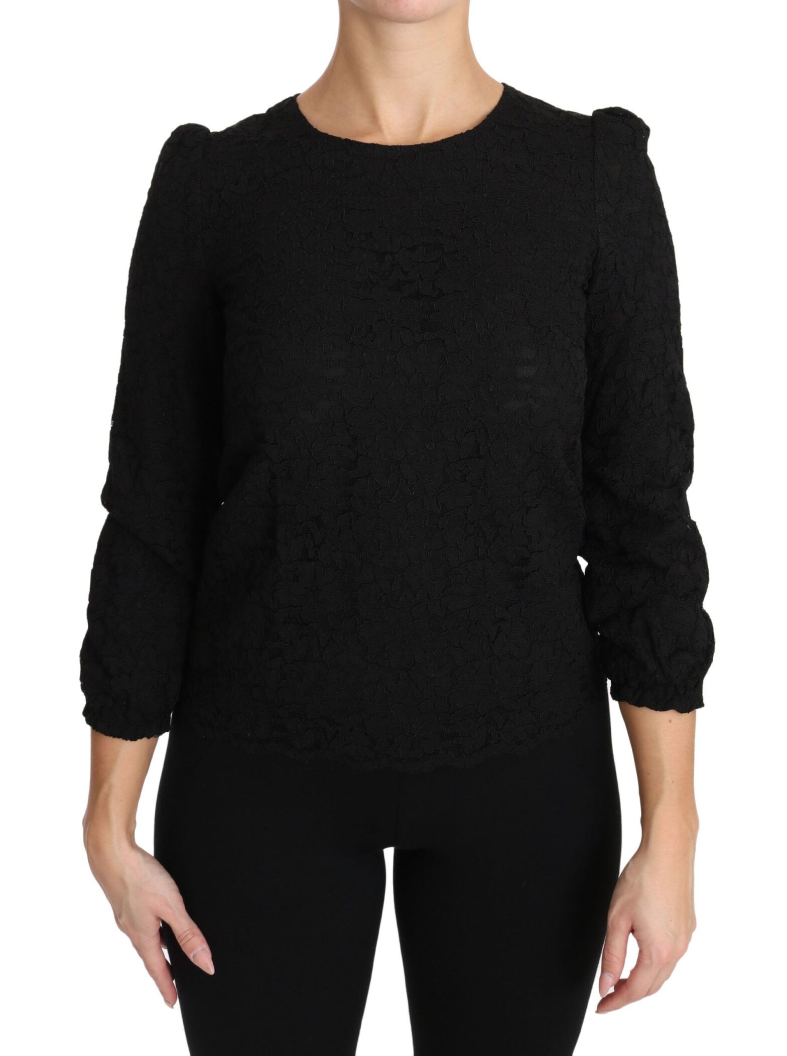 Dolce & Gabbana - Black Floral Lace Zipper Top Blouse