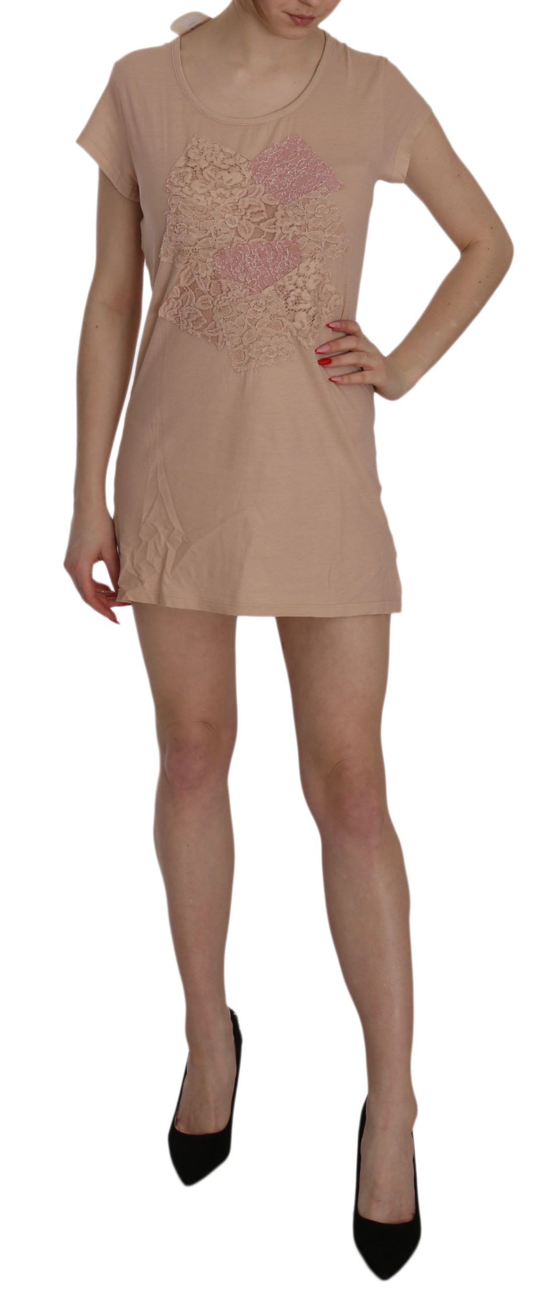 PINK MEMORIES - Pink Lace Short Sleeve Shift Mini Dress