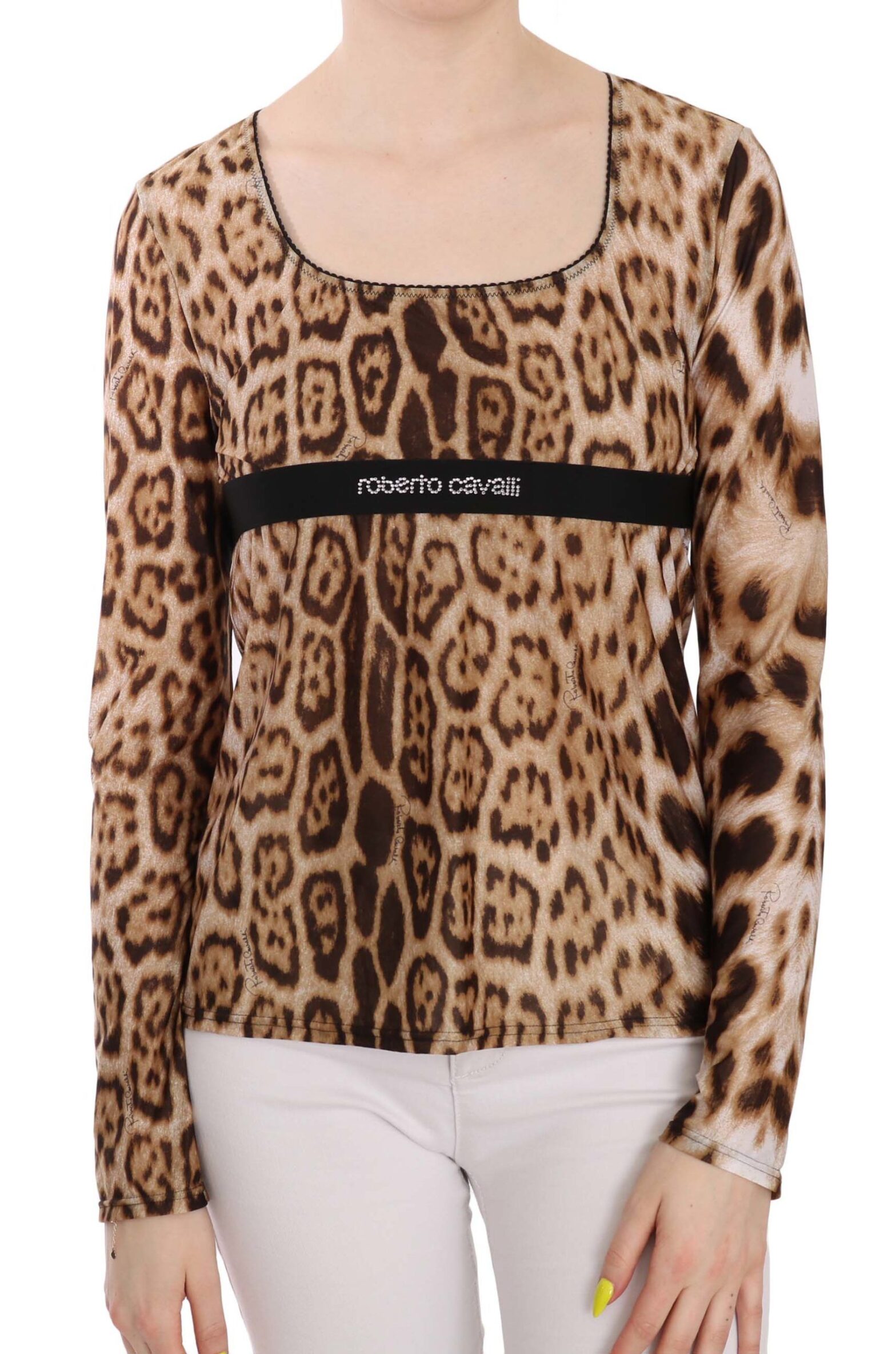 Roberto Cavalli - Brown Round Neck Leopard Women Top Blouse