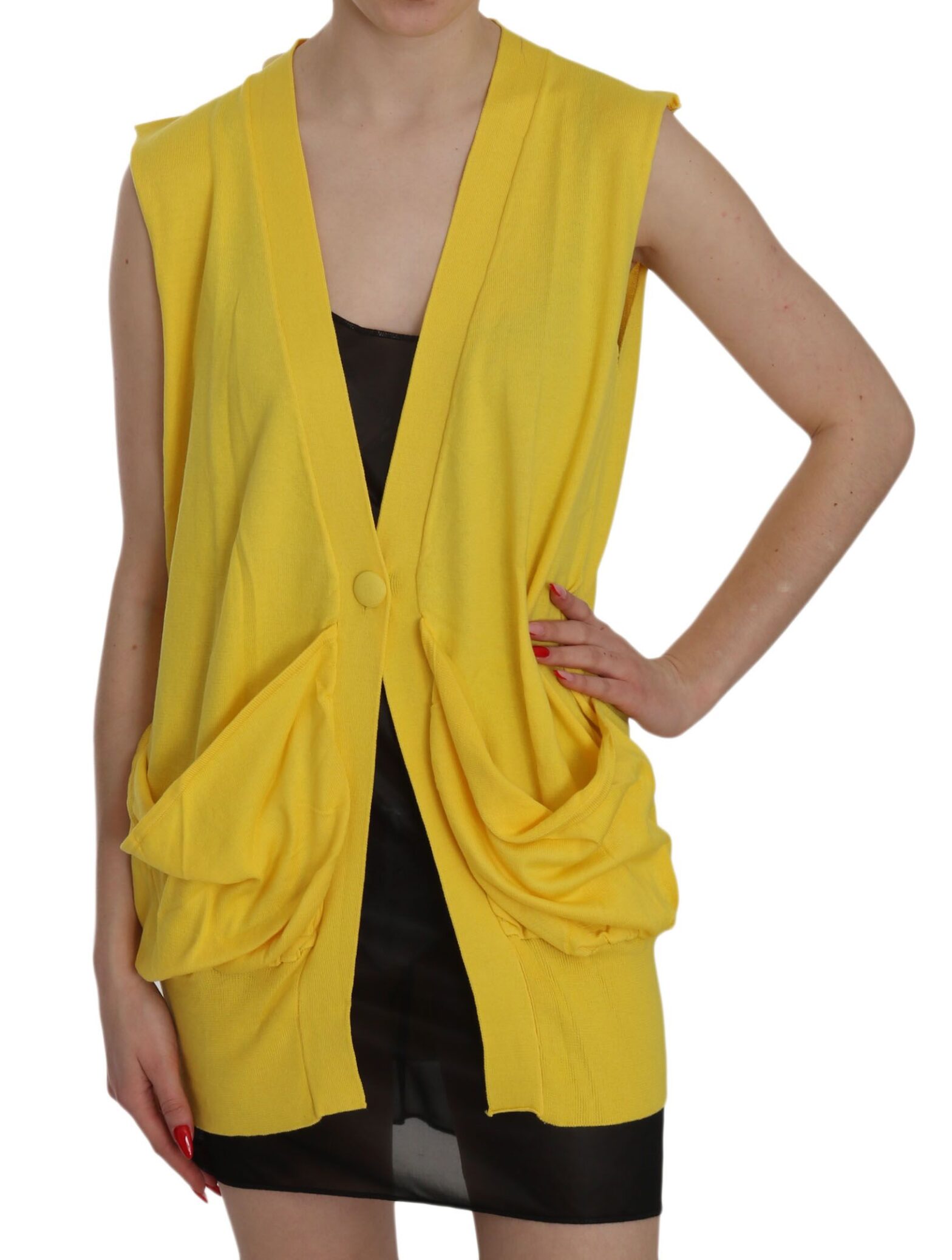 PINK MEMORIES - Yellow 100% Cotton Sleeveless Cardigan Top Vest