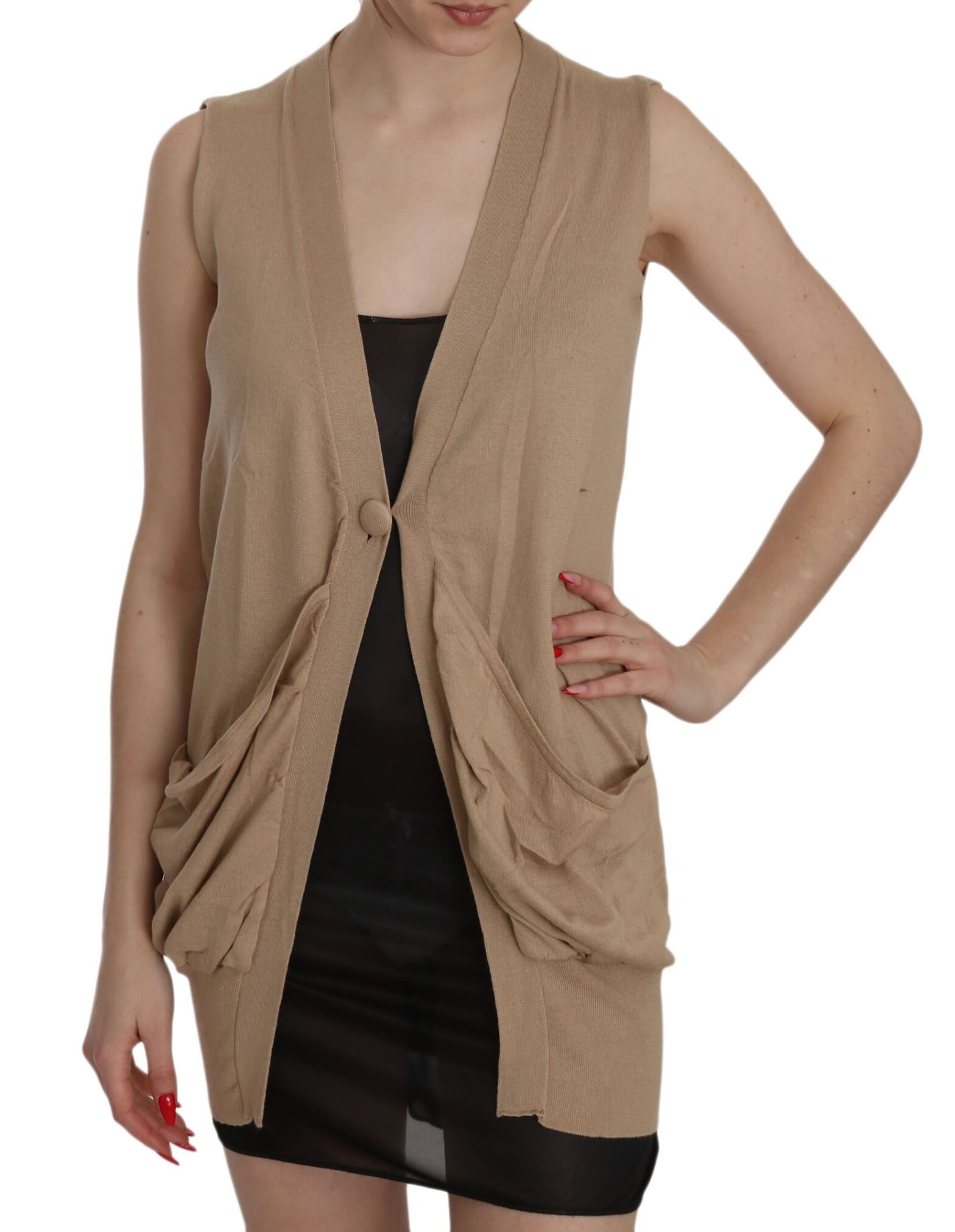 PINK MEMORIES - Brown 100% Cotton Sleeveless Cardigan Top Vest