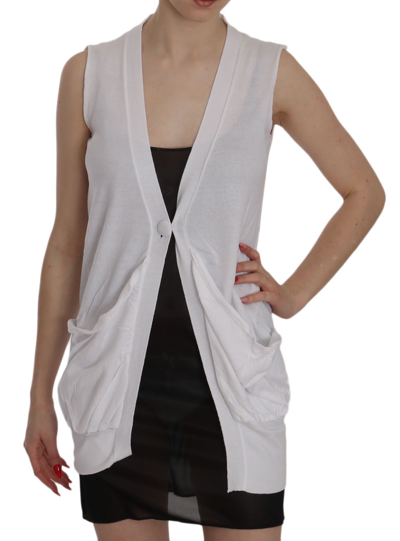 PINK MEMORIES - White 100% Cotton Sleeveless Cardigan Top Vest