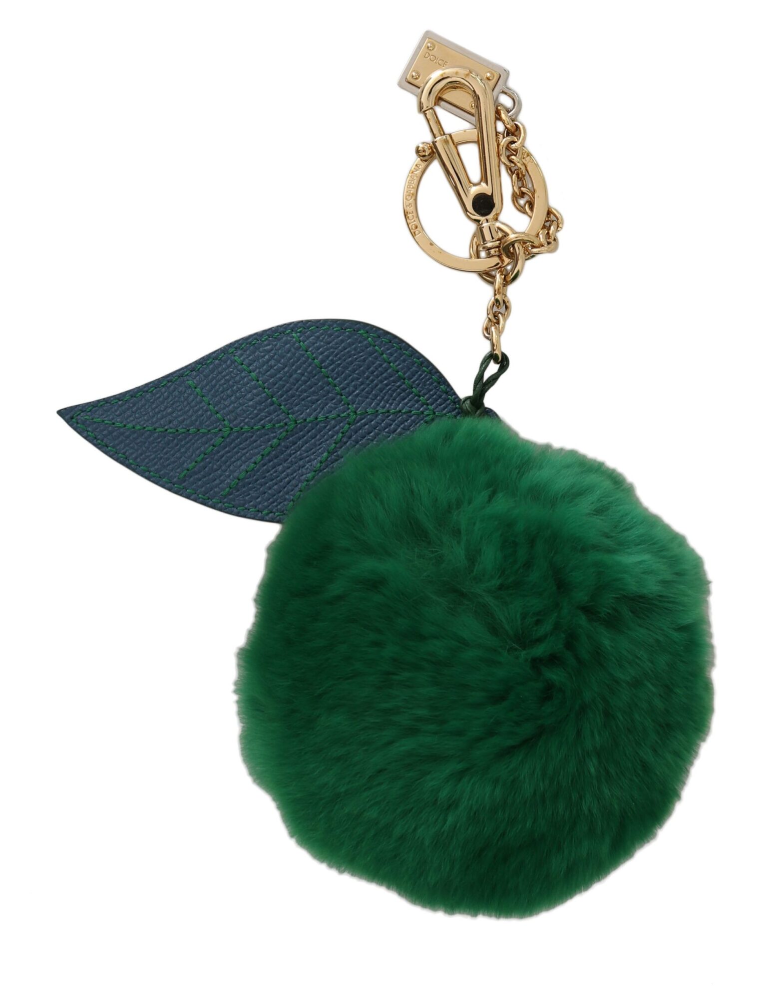 Dolce & Gabbana - Green Leather Fur Gold Clasp Keyring Women Keychain