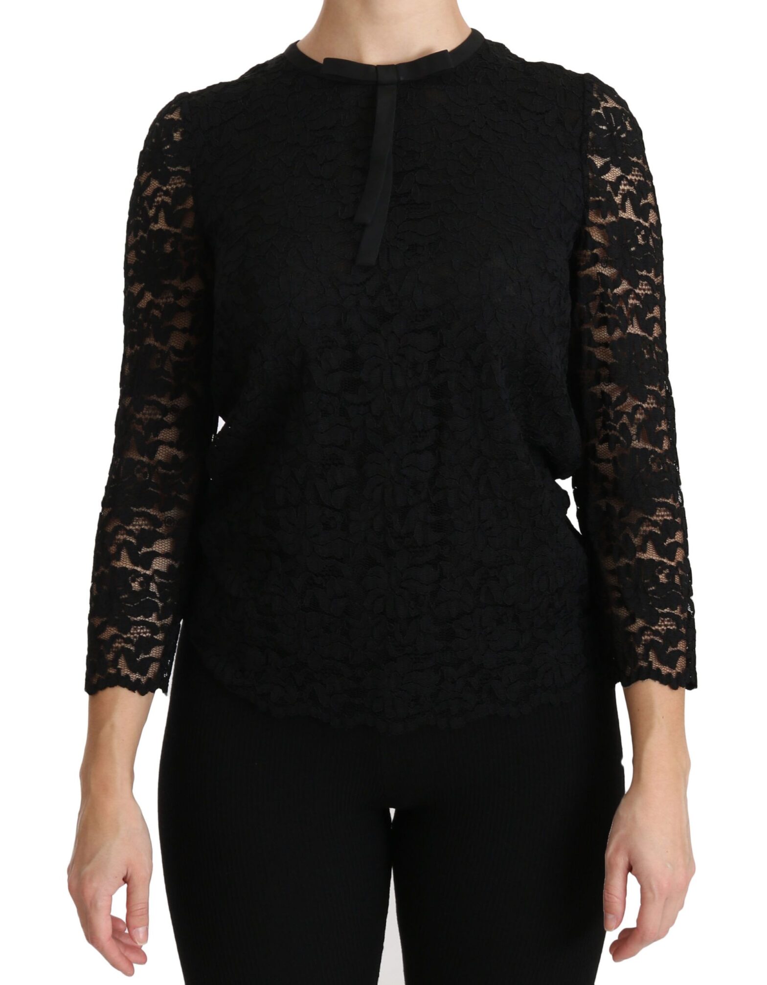 Dolce & Gabbana - Black Lace Long Sleeve Nylon Blouse