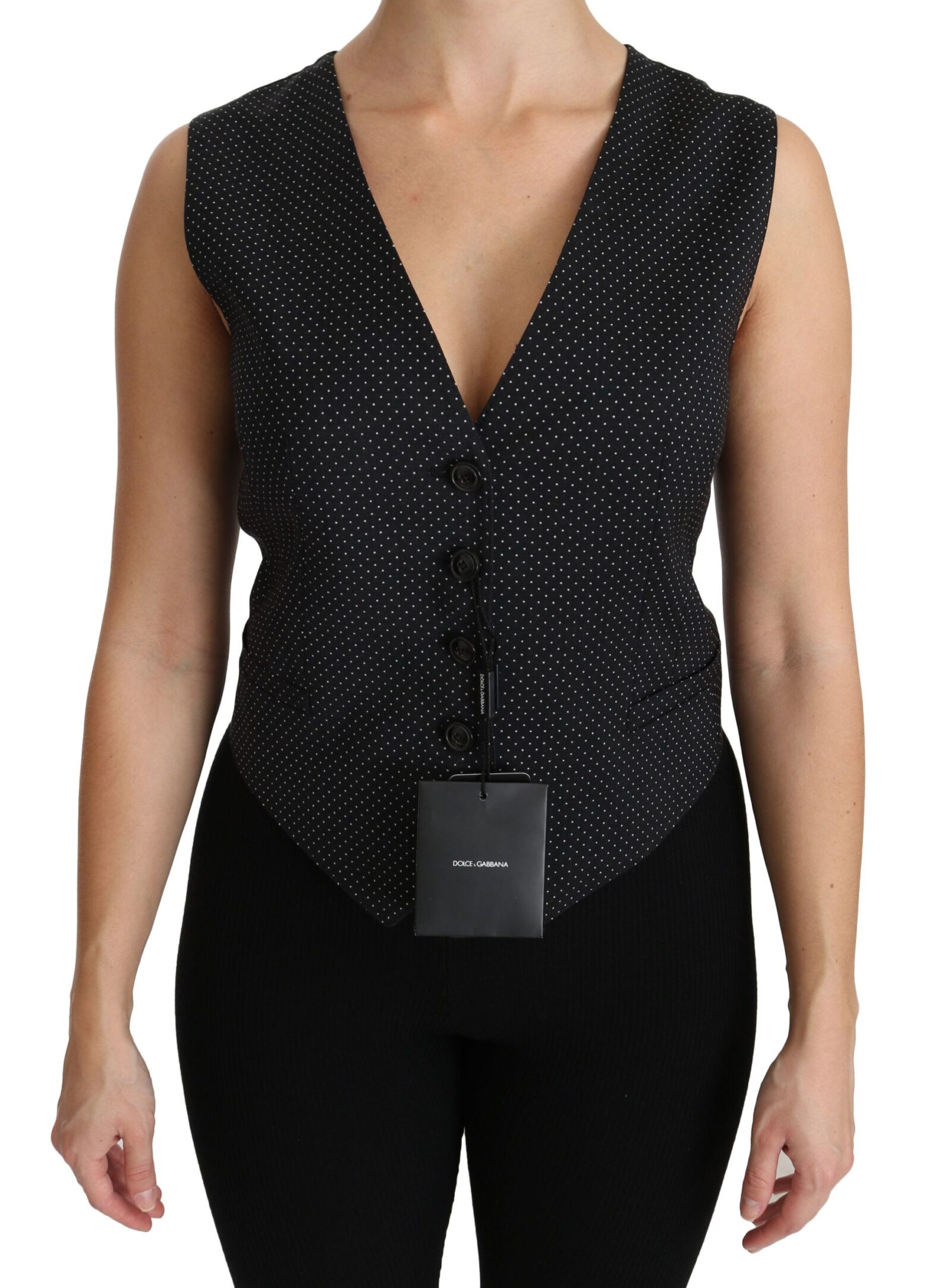Dolce & Gabbana - Black Dotted Waistcoat Vest Blouse Top