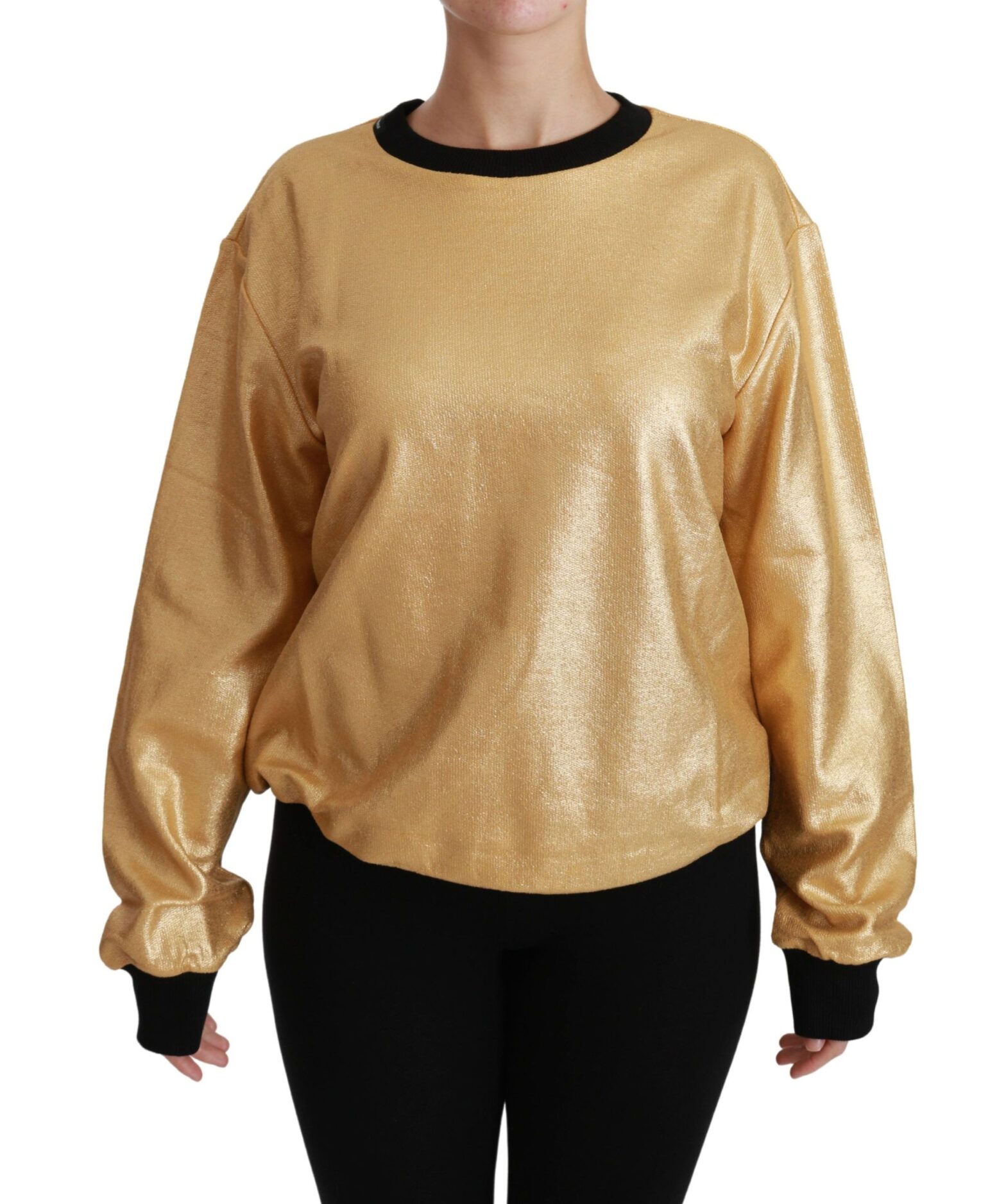 Dolce & Gabbana - Gold Cotton Crewneck Pullover Sweater