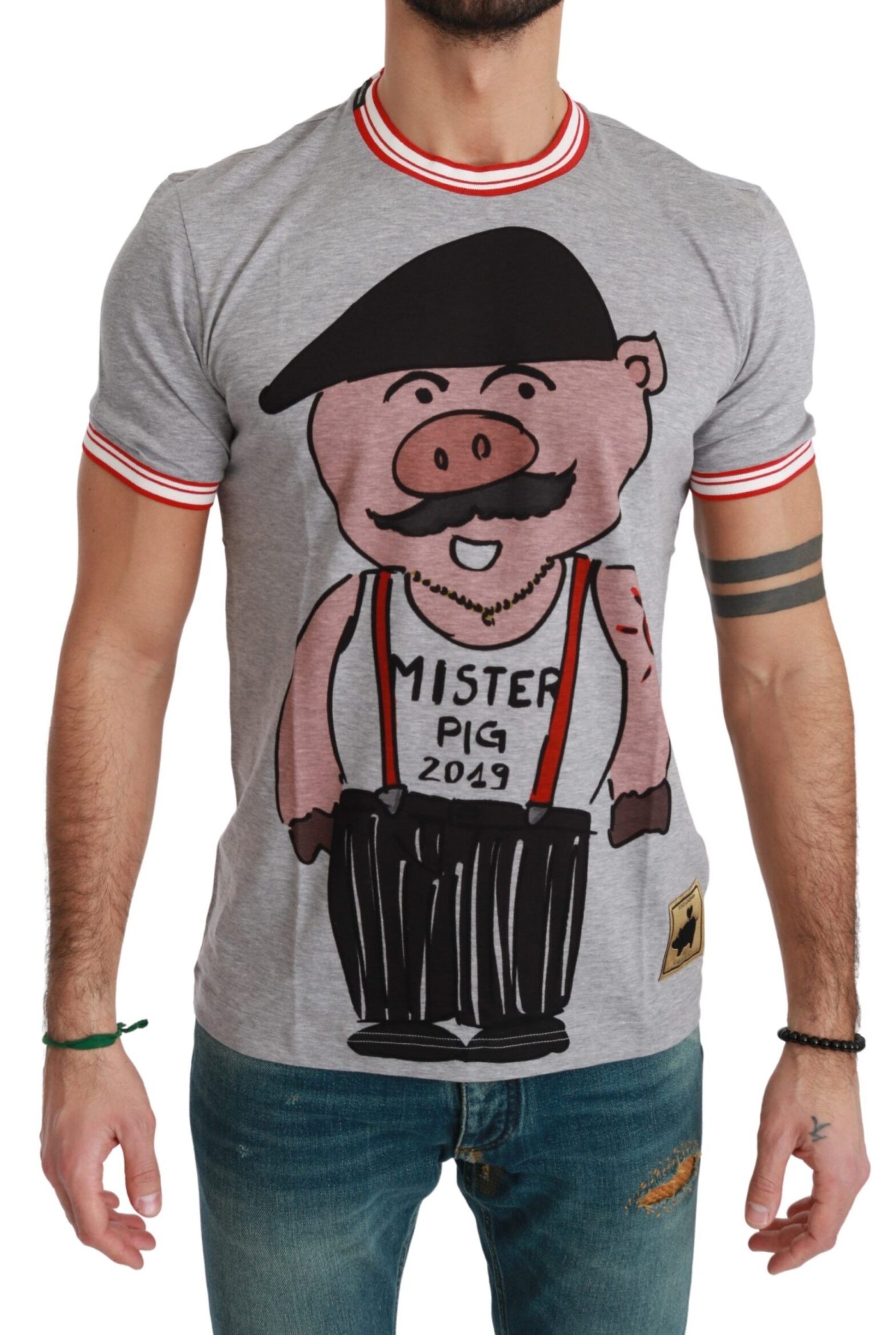 Dolce & Gabbana - Gray Cotton Top 2019 Year of the Pig T-shirt