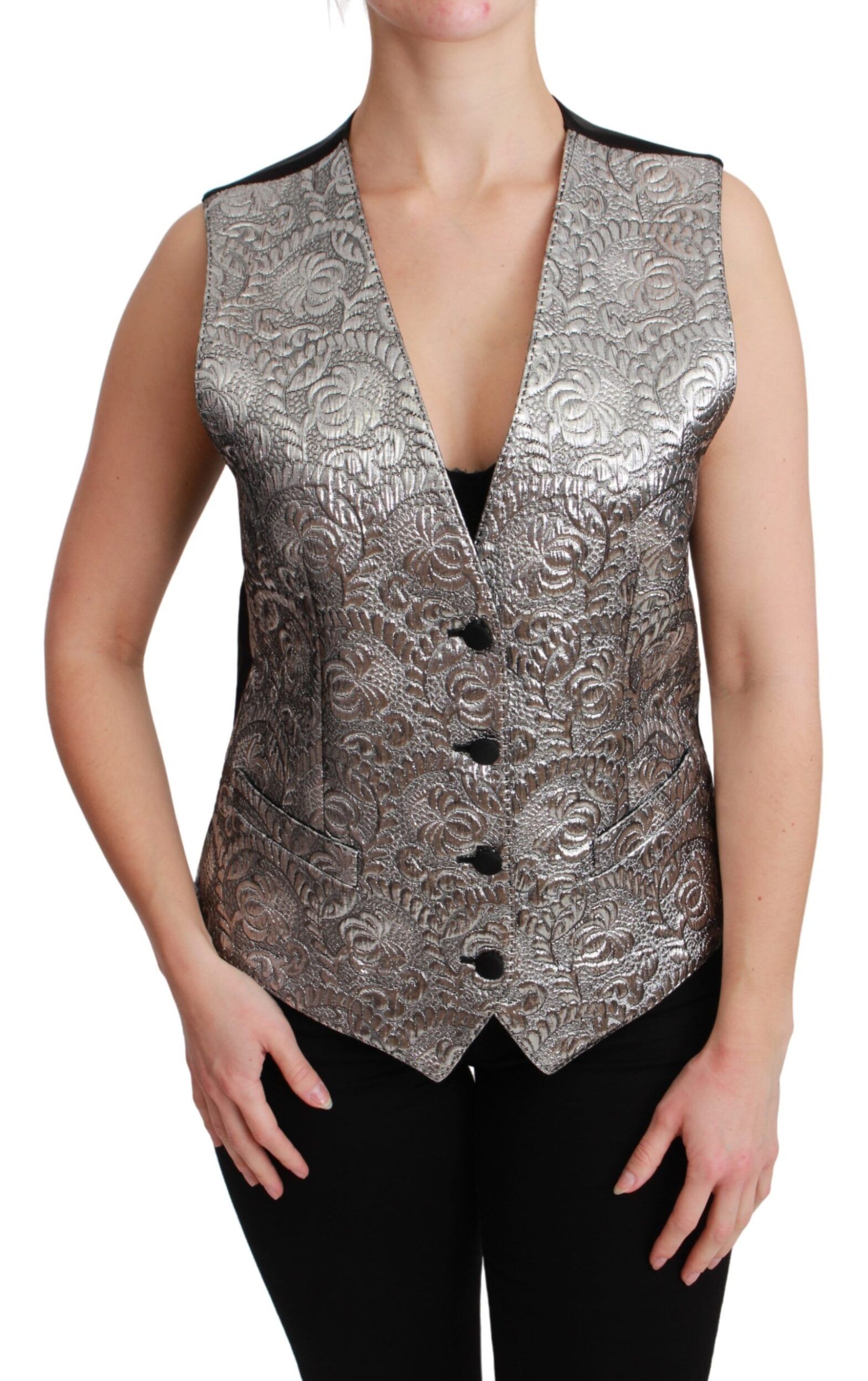 Dolce & Gabbana - Silver Brocade Sleeveless Metallic Top