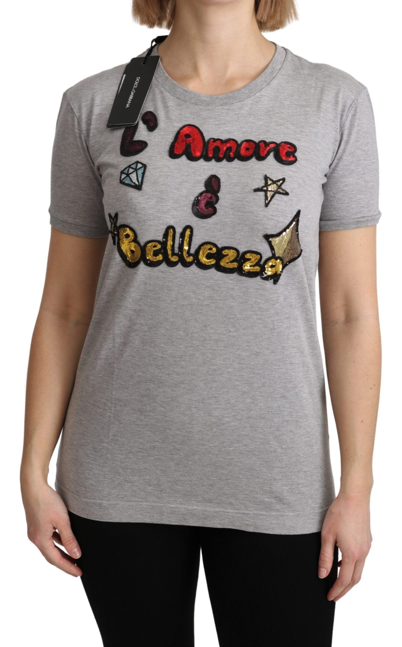 Dolce & Gabbana - Gray Cotton Amore e Bellezza Top T-shirt