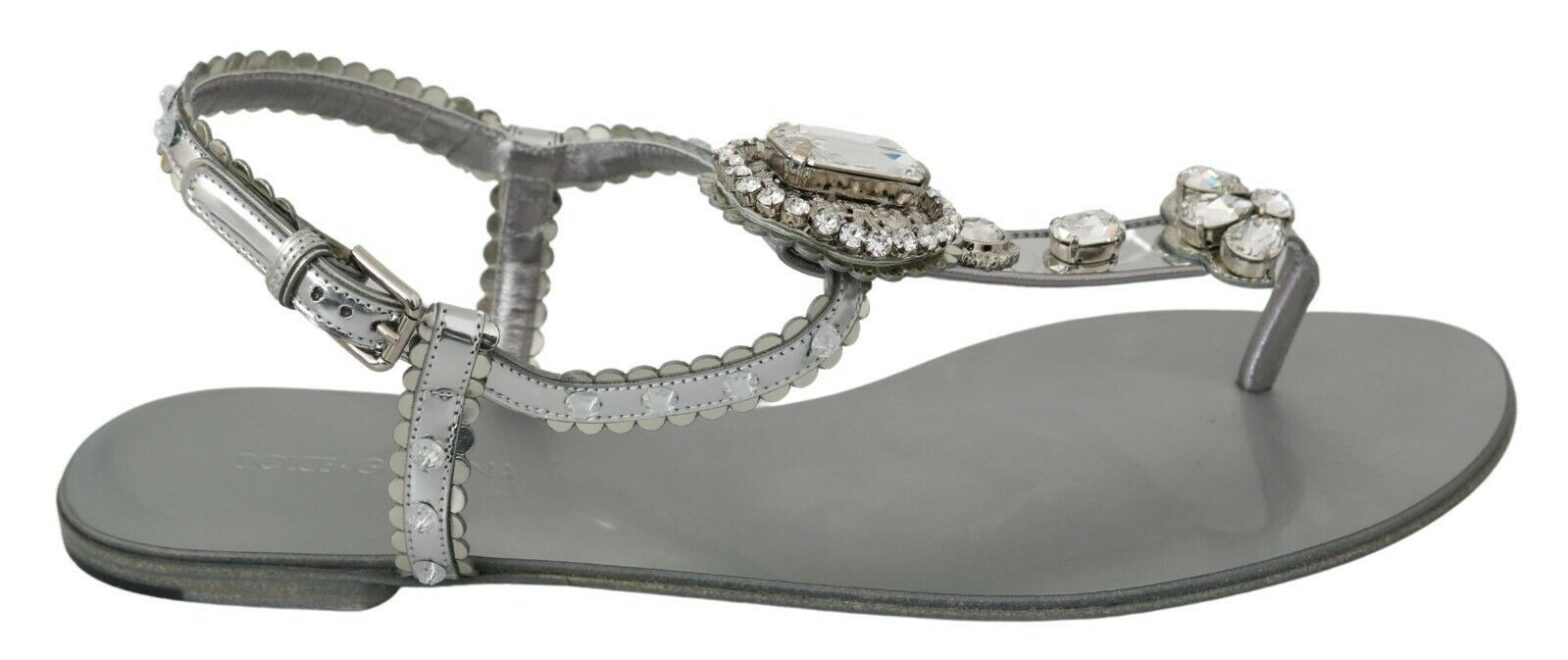 Dolce & Gabbana - Silver Crystal Sandals Flip Flops Shoes