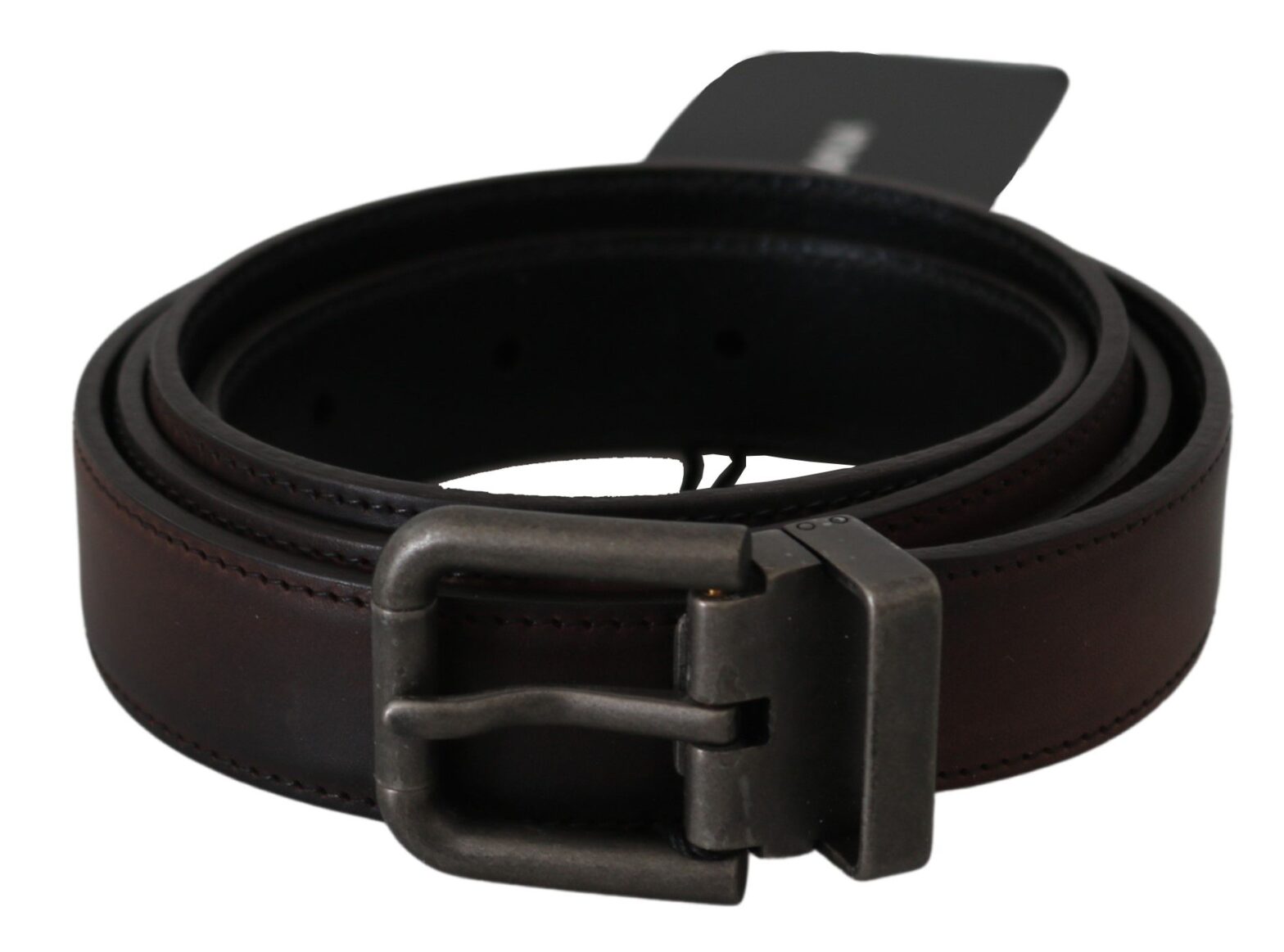Dolce & Gabbana - Solid Brown Leather Gray Buckle Belt