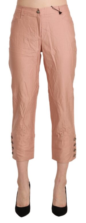 Cotton Pink High Waist Cropped Trouser Pants