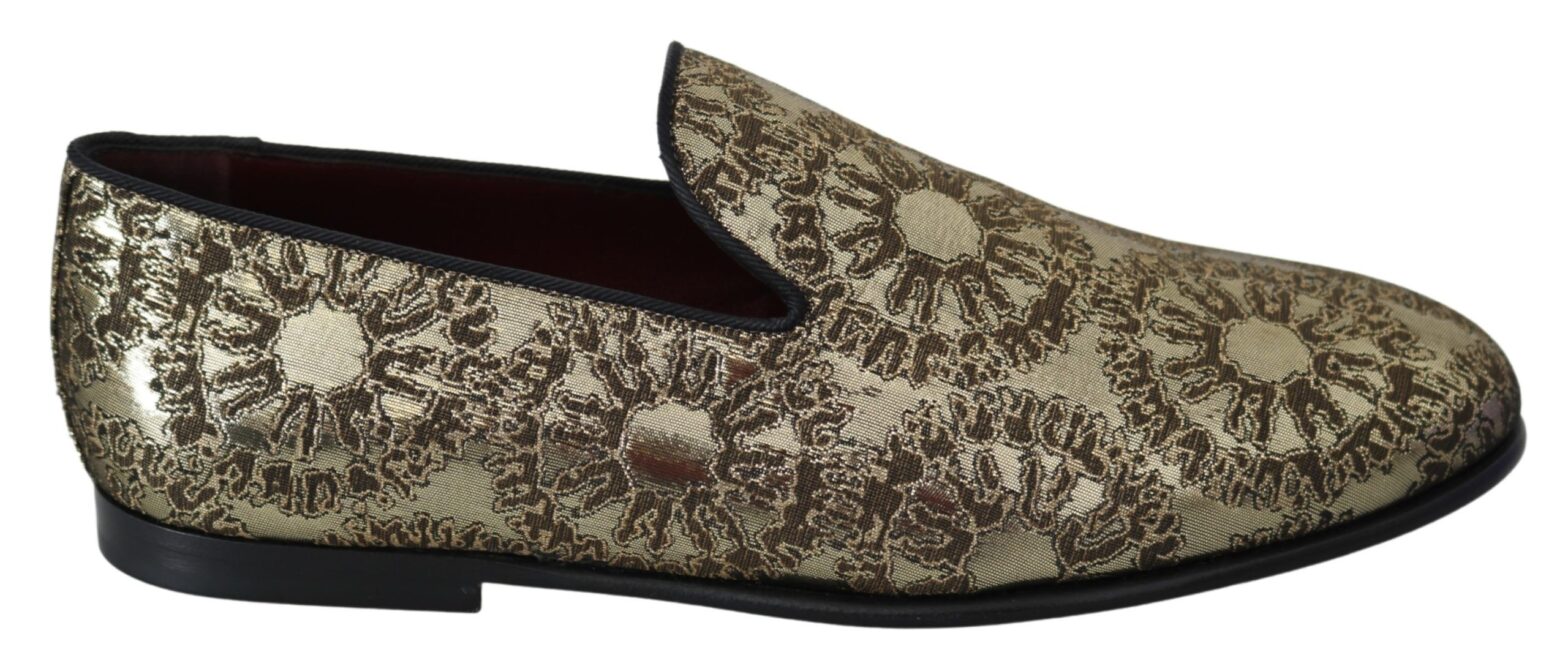 Dolce & Gabbana - Gold Jacquard Flats Mens Loafers Shoes