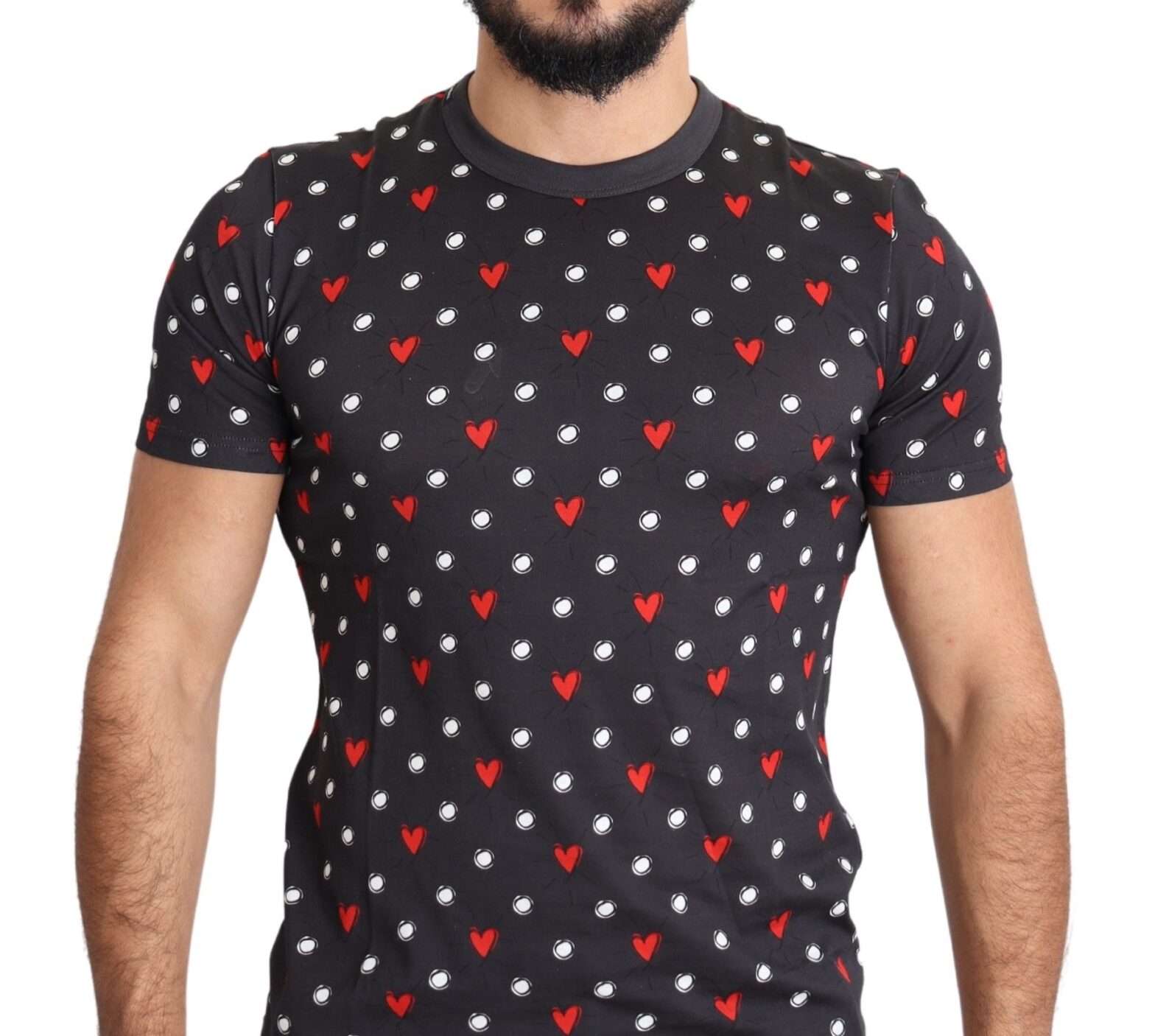 Dolce & Gabbana - Dark Gray Hearts Print Cotton Men T-shirt