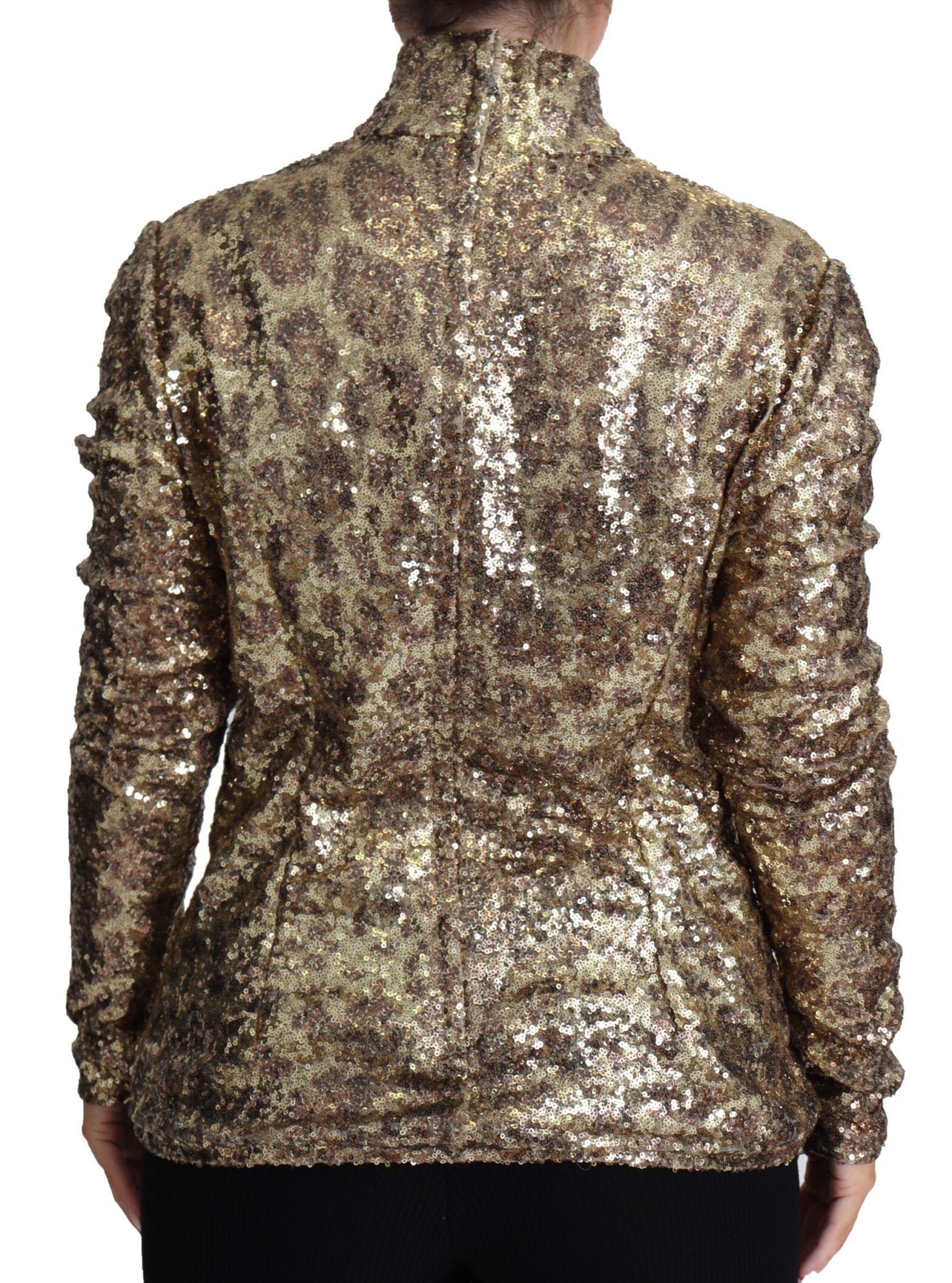 Dolce & Gabbana - Brown Leopard Fit Turtleneck Sequin Sweater