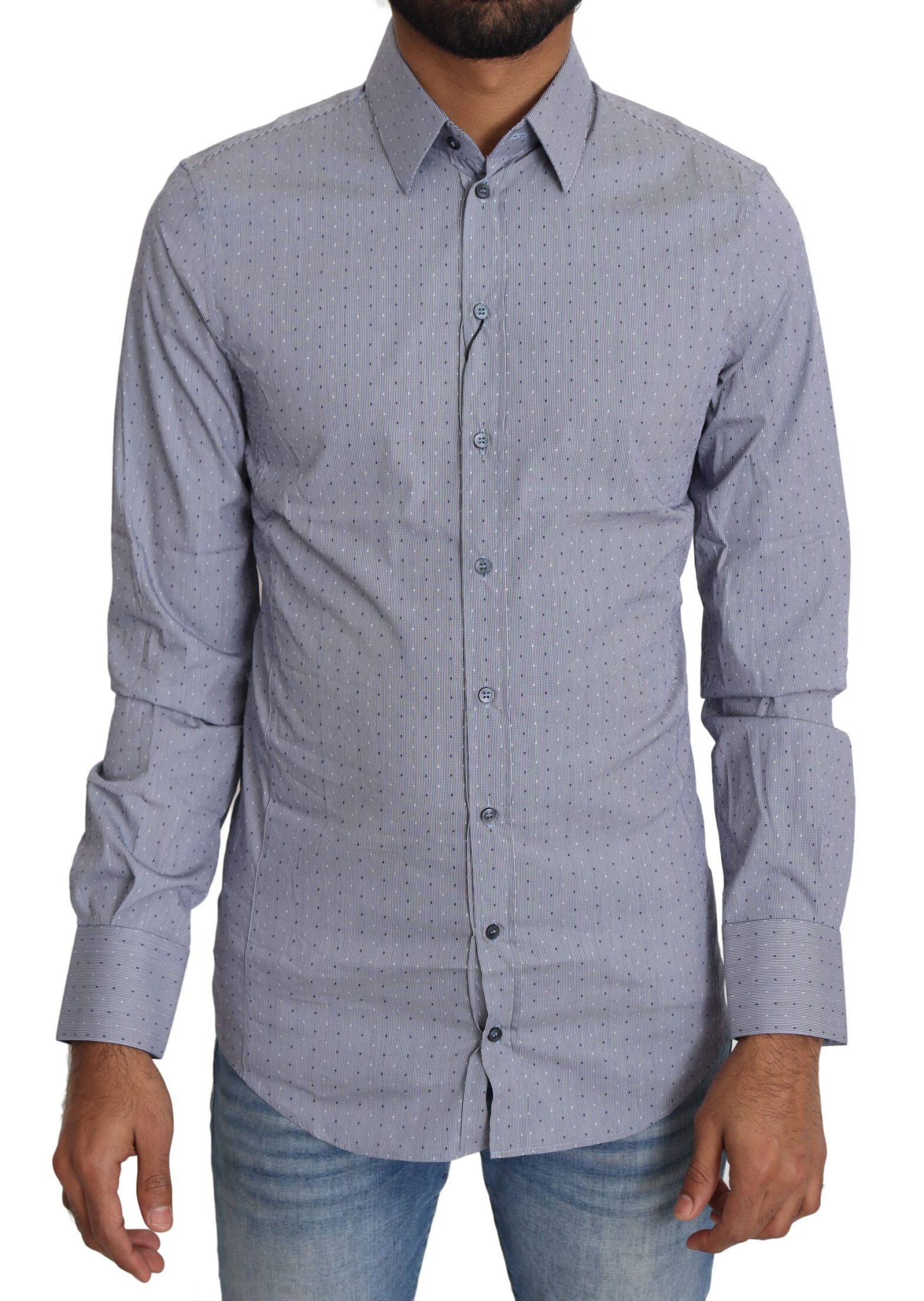 Dolce & Gabbana - Gray Dotted Semi Fitted Formal SICILIA Shirt