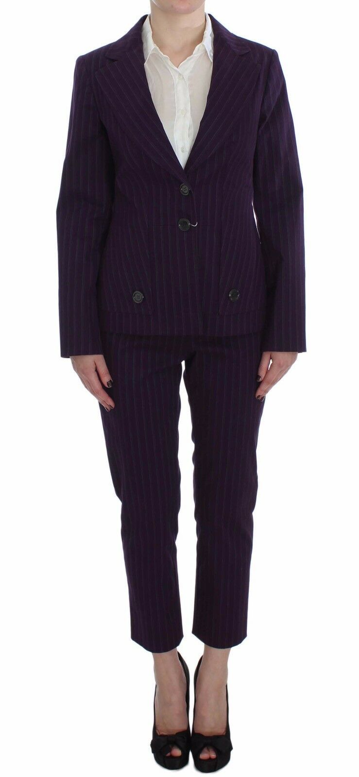 BENCIVENGA - Purple Striped Stretch Coat Blazer Pants Suit