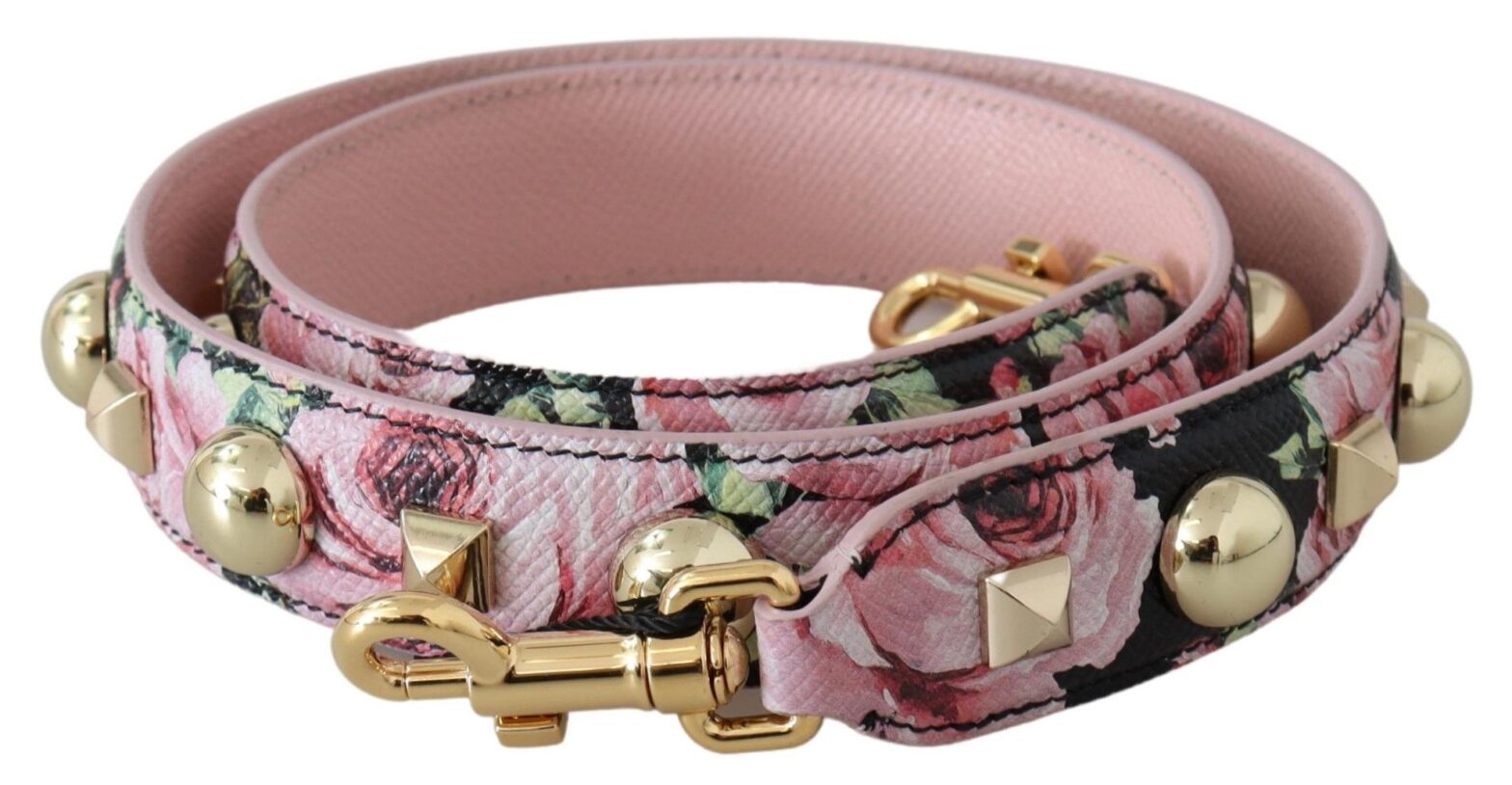 Dolce & Gabbana - Pink Floral Gold Studs Bag Accessory Shoulder Strap