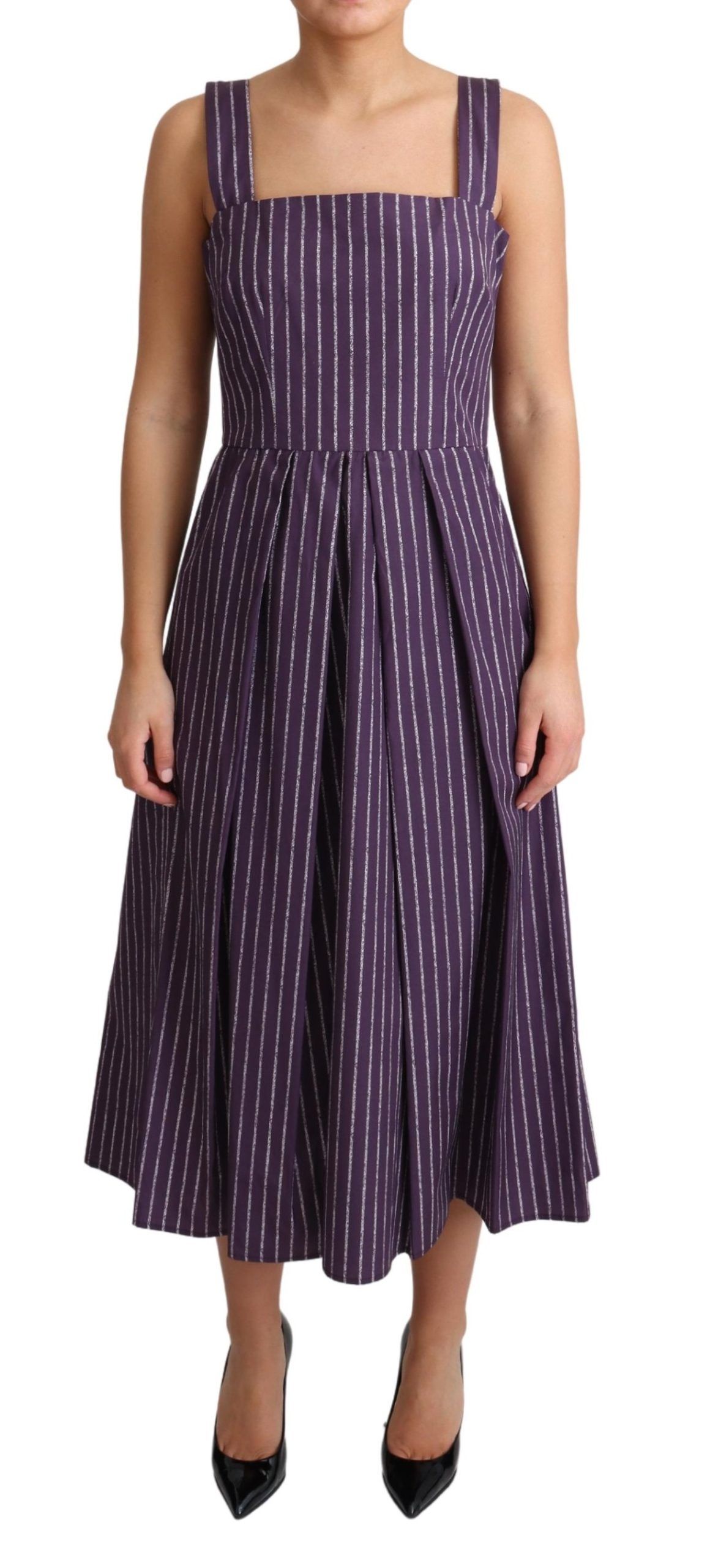 Dolce & Gabbana - Purple Striped Cotton A-Line Stretch Dress