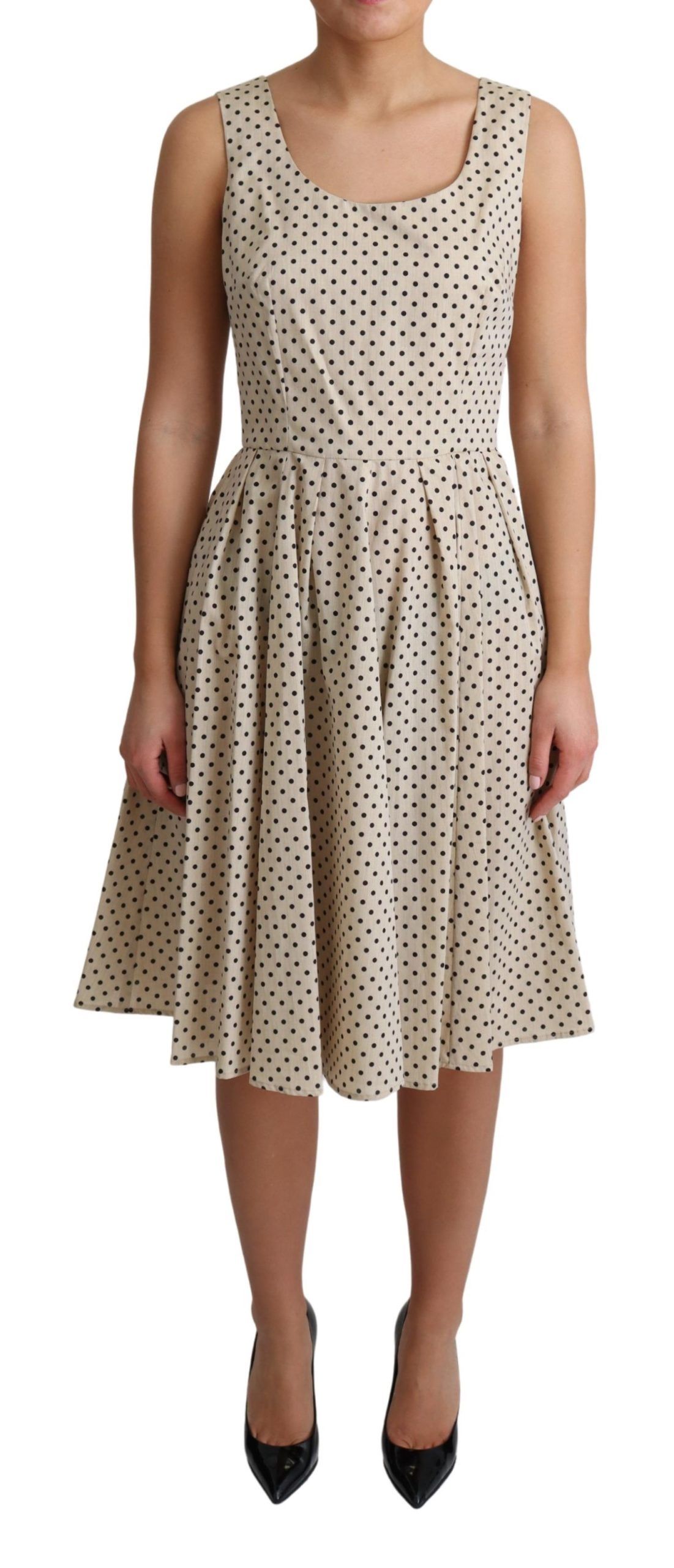 Dolce & Gabbana - Beige Polka Dotted Cotton A-Line Dress