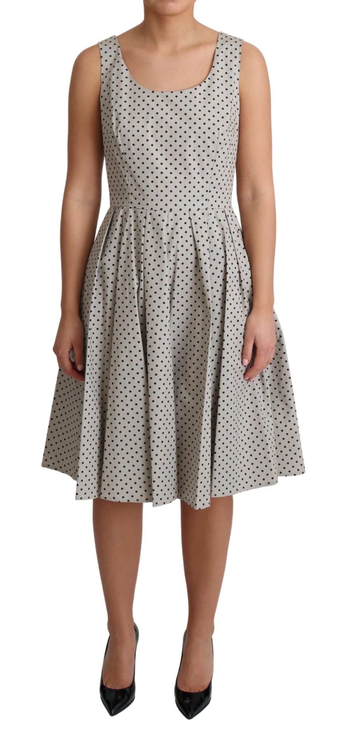 Dolce & Gabbana - Beige Polka Dotted Cotton A-Line Dress