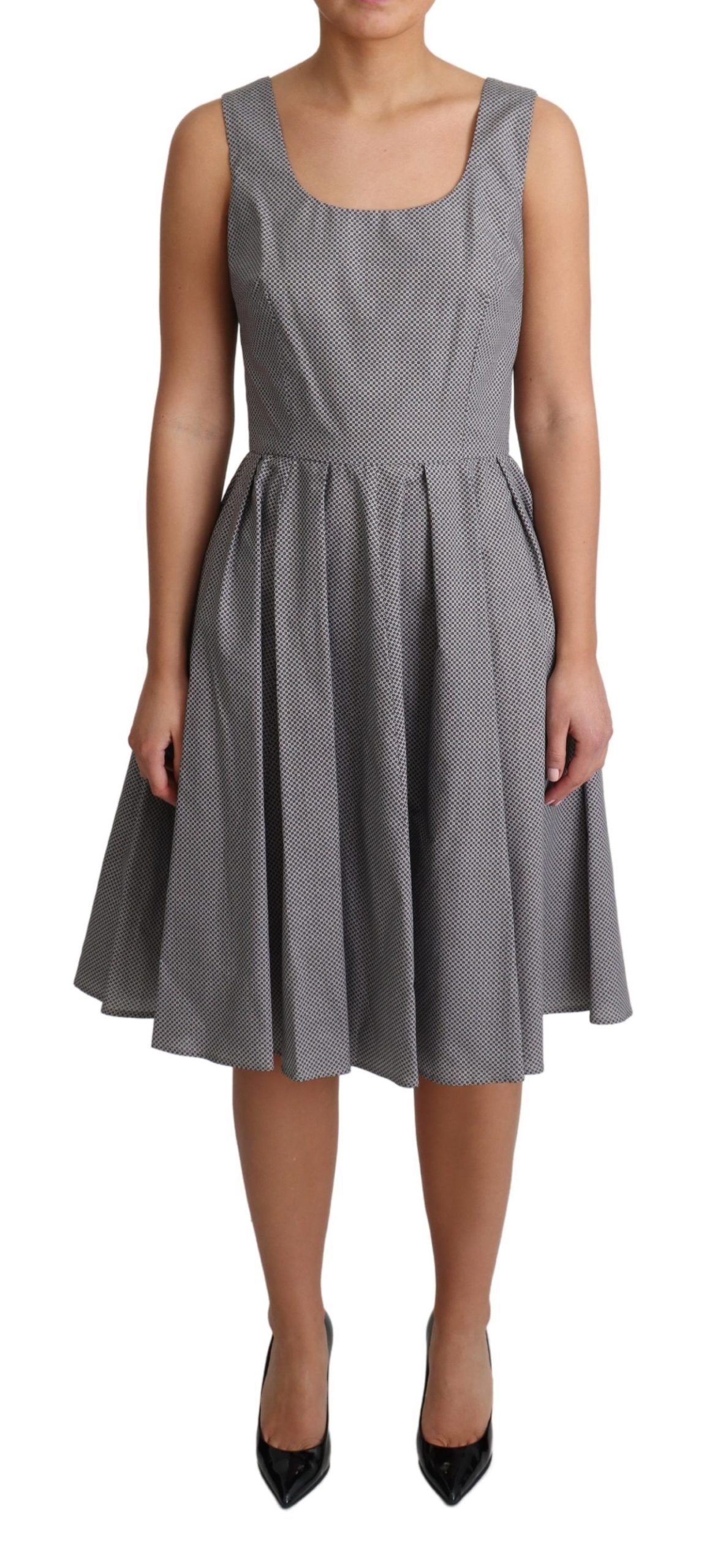 Dolce & Gabbana - Blue Beige Geometric Cotton A-Line Dress
