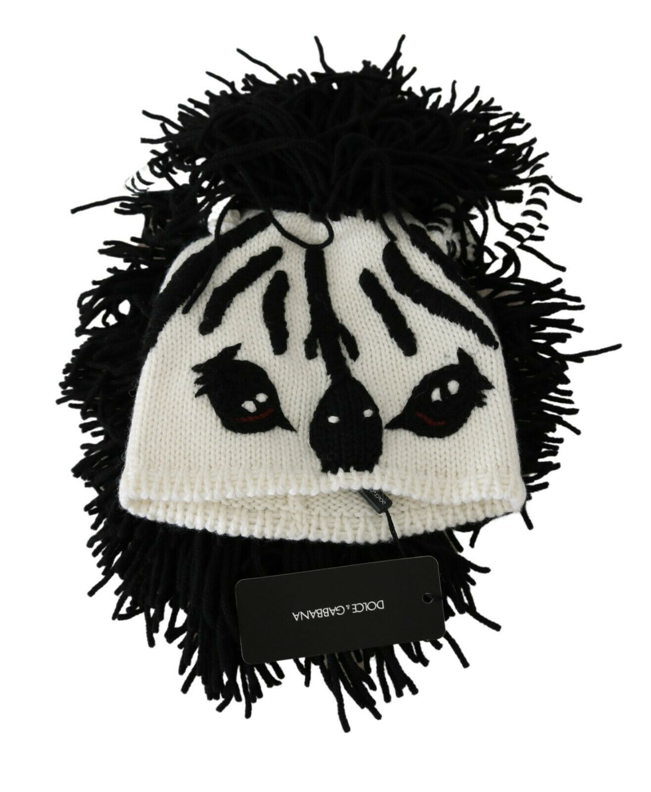 Dolce & Gabbana - Black White Knitted Cashmere Animal Design Hat