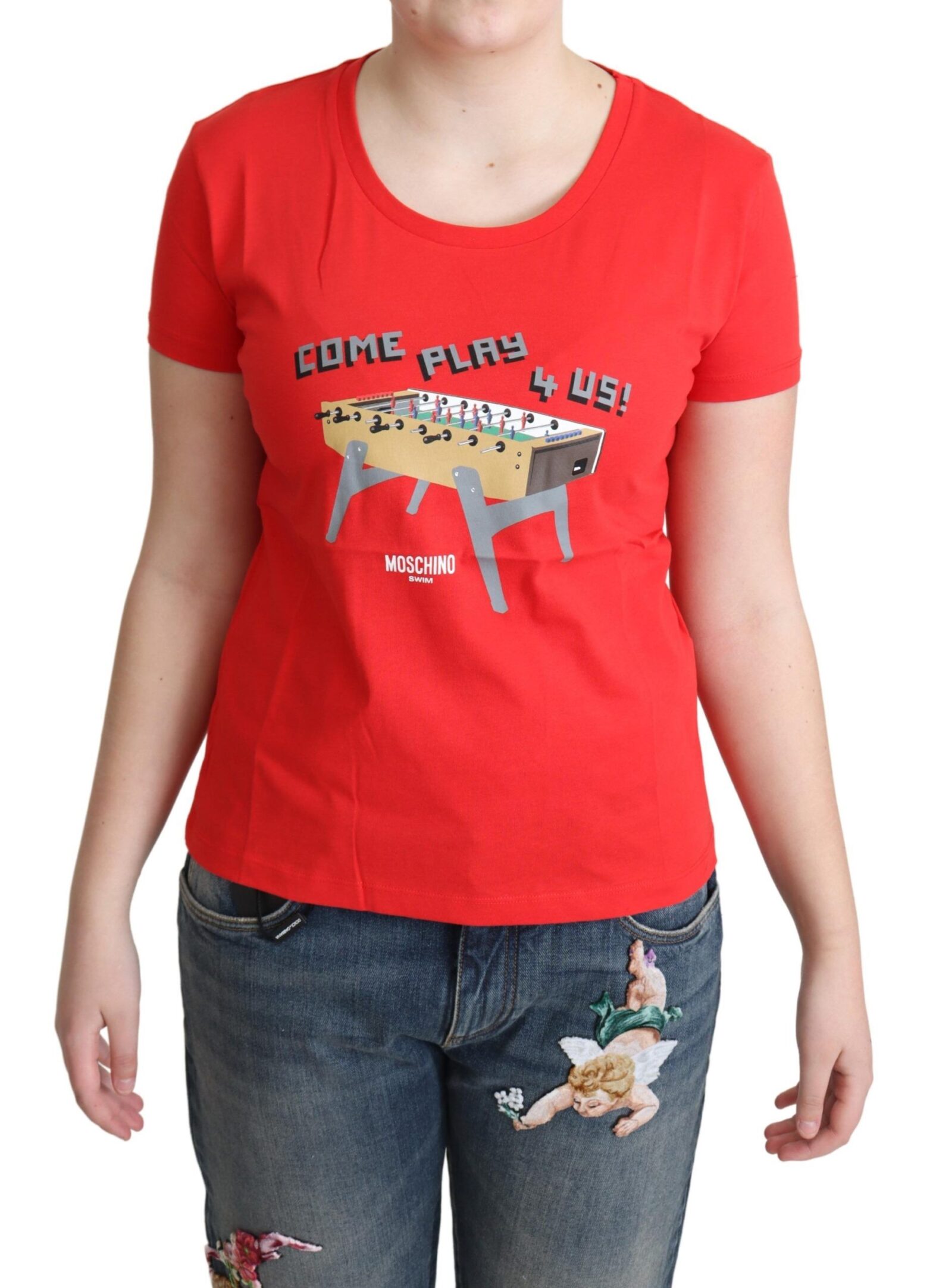 Moschino - Red Cotton Come Play 4 Us Print Tops Blouse T-shirt