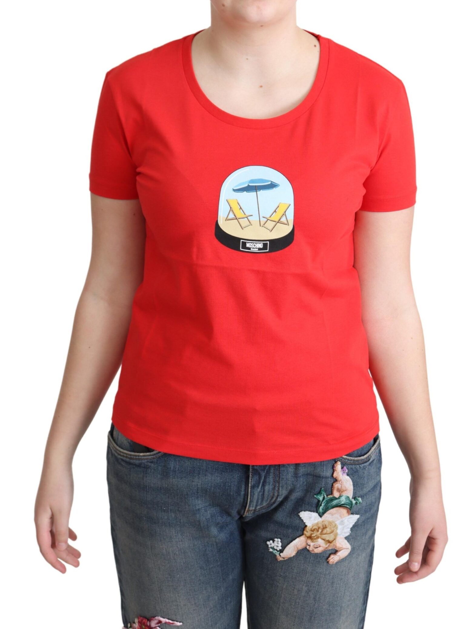 Moschino - Red Printed Cotton Short Sleeves Tops Blouse T-shirt