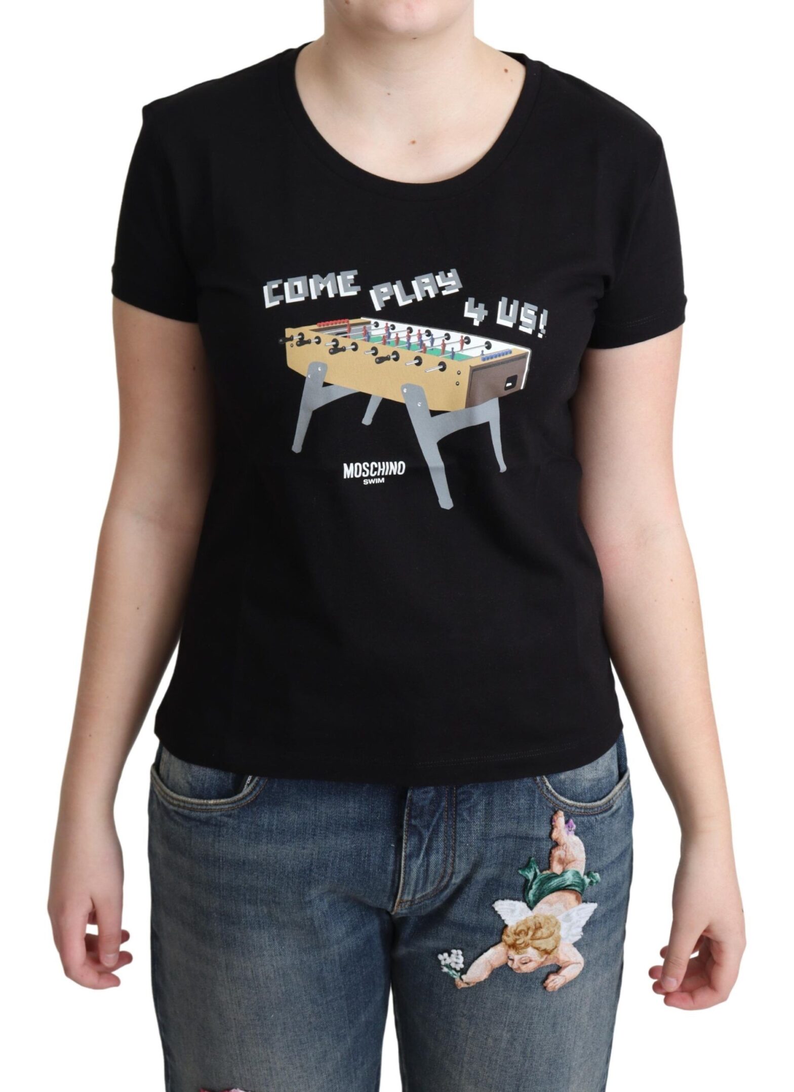 Moschino - Black Cotton Come Play 4 Us Print Tops T-shirt