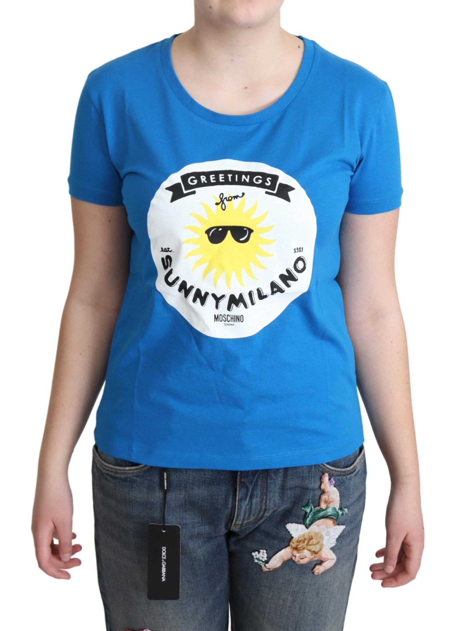 Moschino - Blue Cotton Sunny Milano Print Tops T-shirt