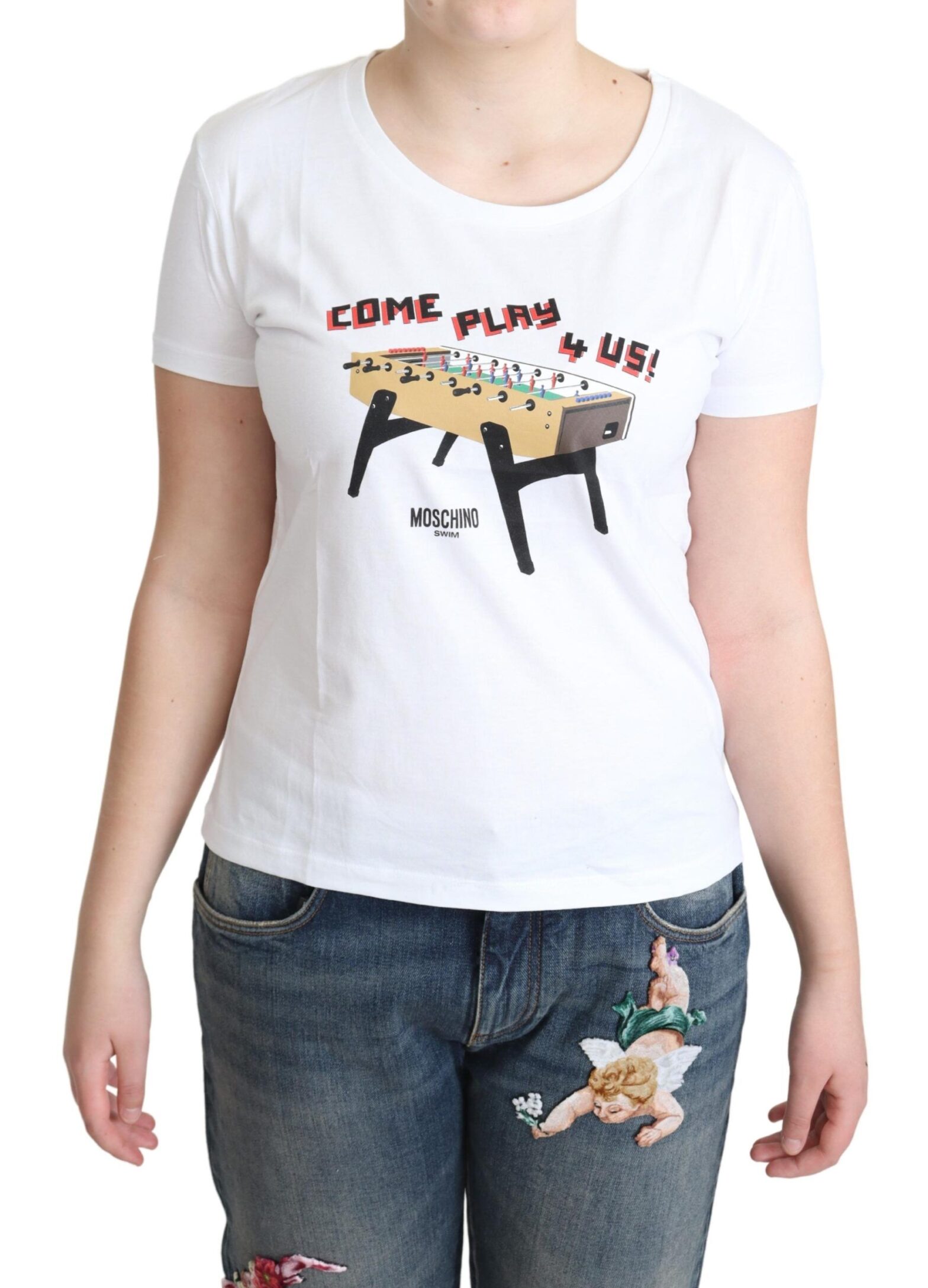 Moschino - White Cotton Come Play 4 Us Print Tops T-shirt