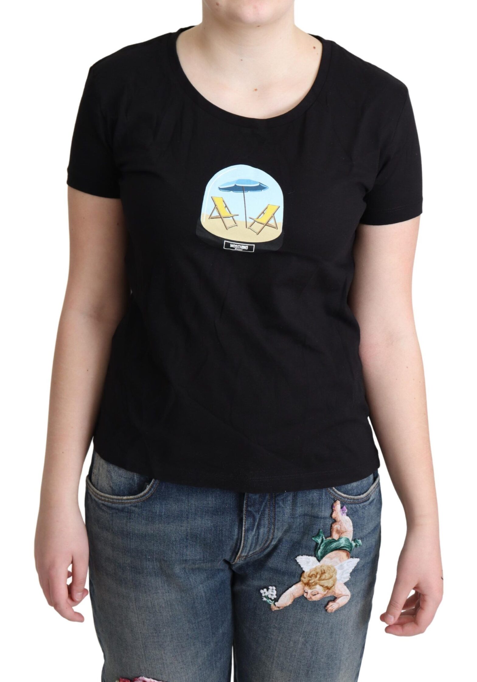 Moschino - Black Printed Cotton Short Sleeves T-shirt