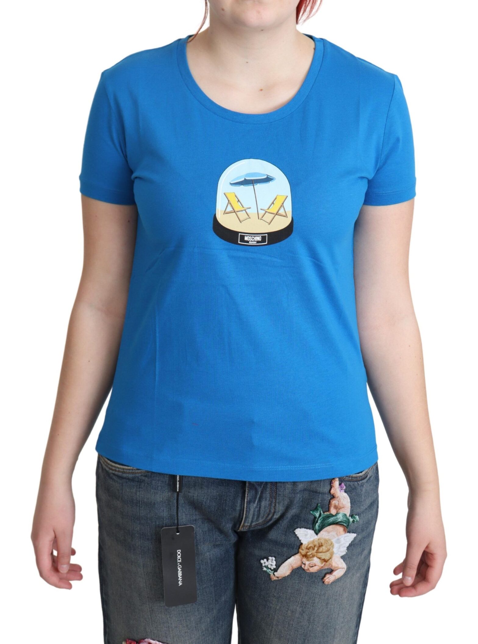 Moschino - Blue Printed Cotton Short Sleeves Tops T-shirt