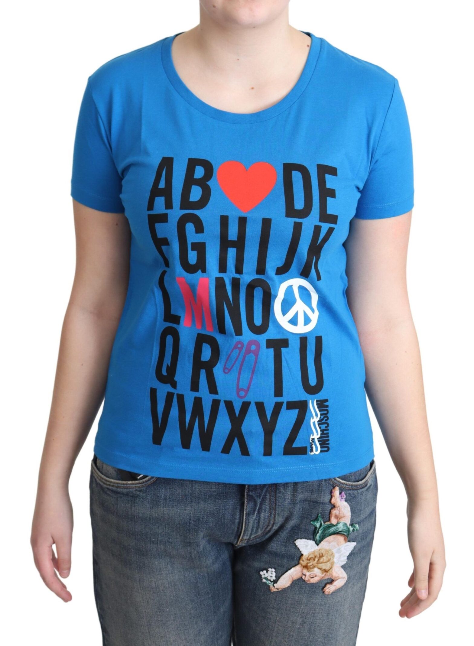 Moschino - Blue Cotton Alphabet Letter Print Tops