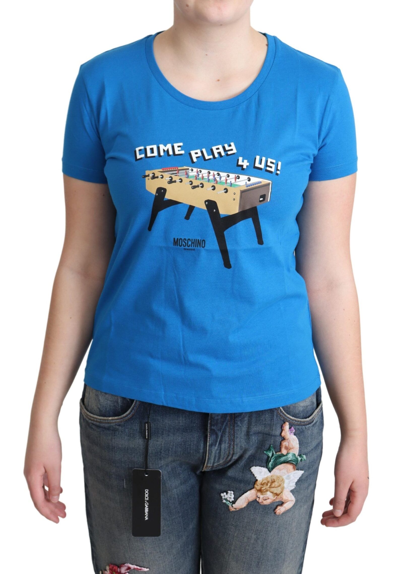 Moschino - Blue Cotton Come Play 4 Us Print T-shirt