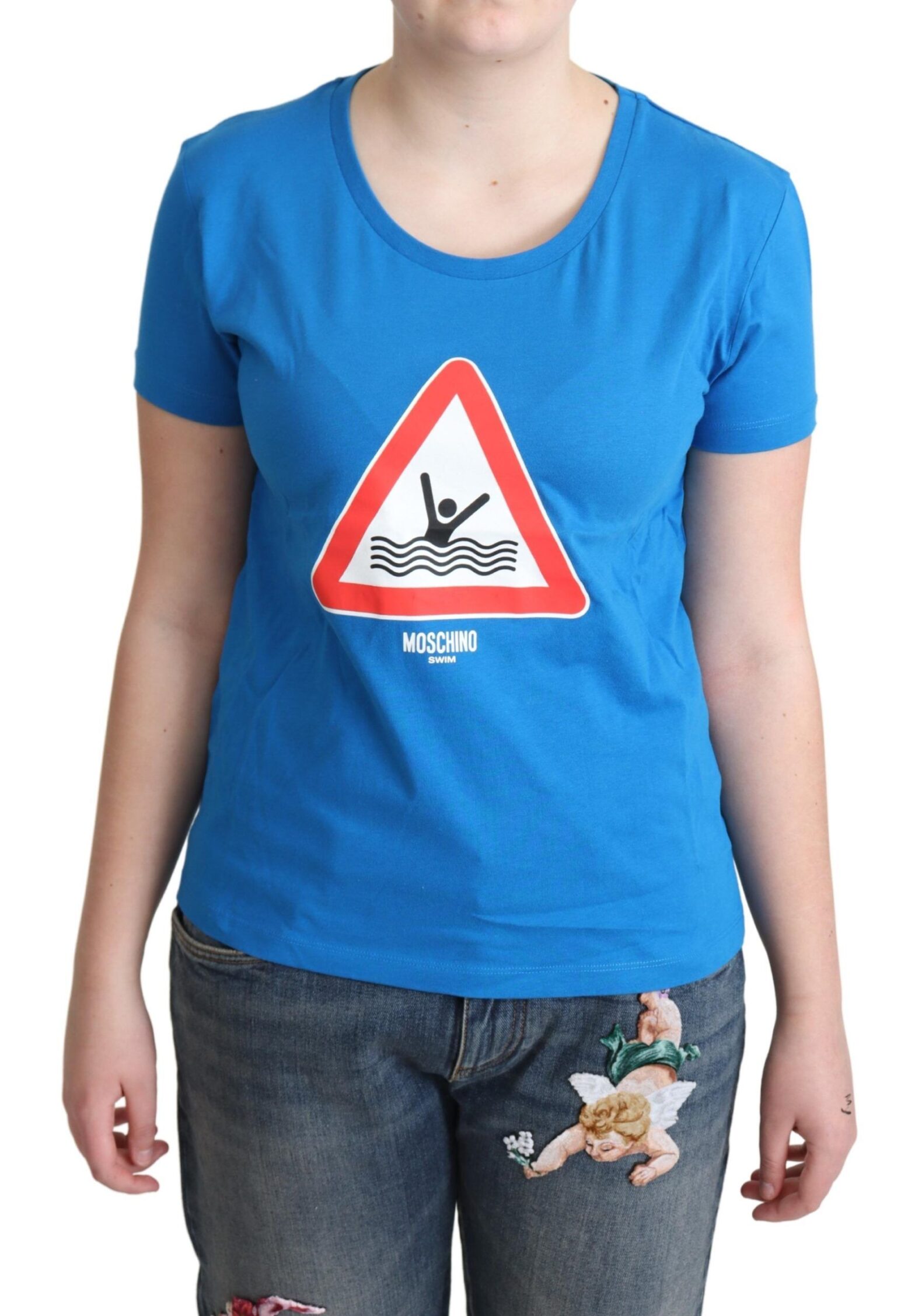 Moschino - Blue Cotton Swim Graphic Triangle T-shirt