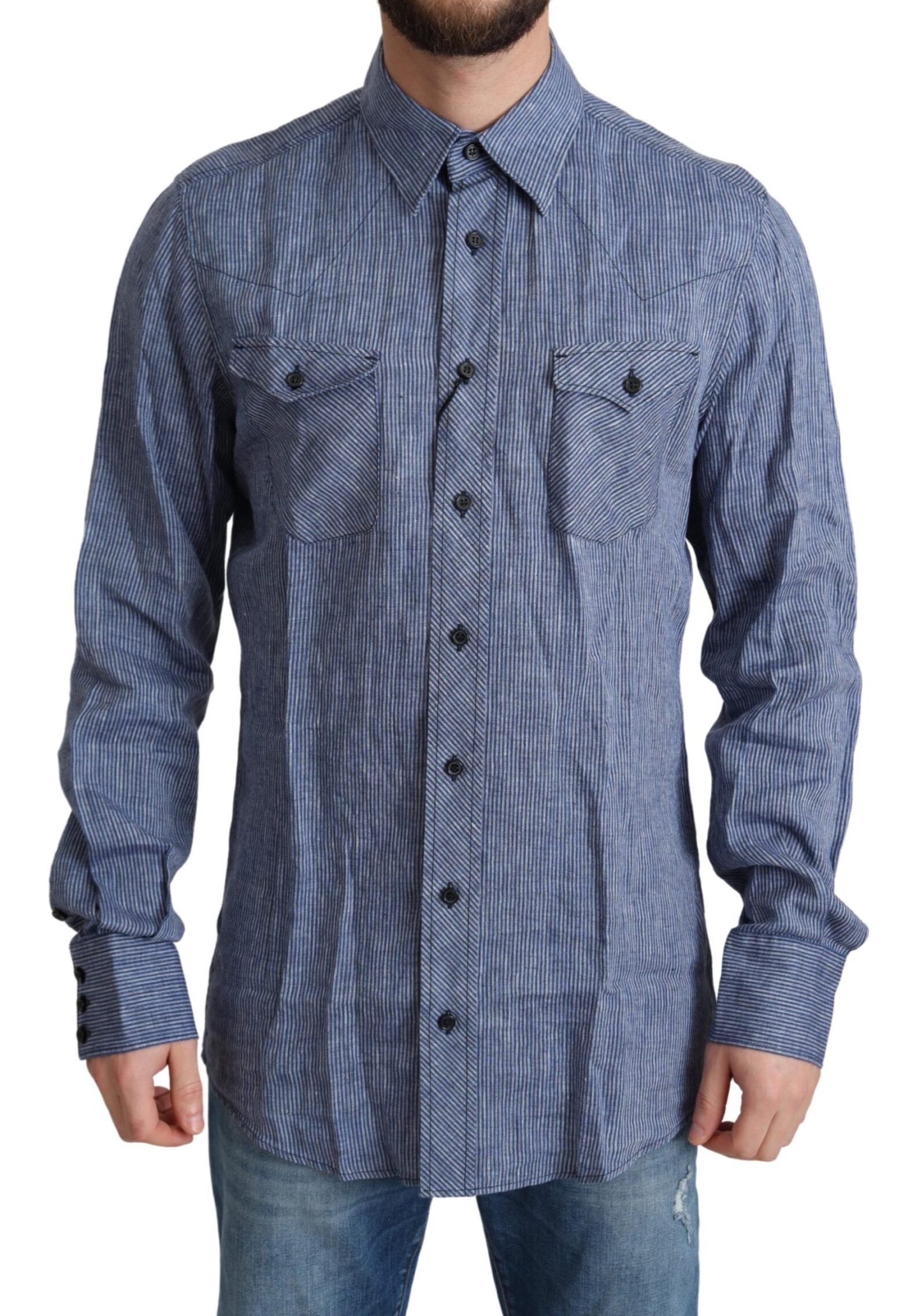 Dolce & Gabbana - Blue Stripes Men Casual Button Down Shirt