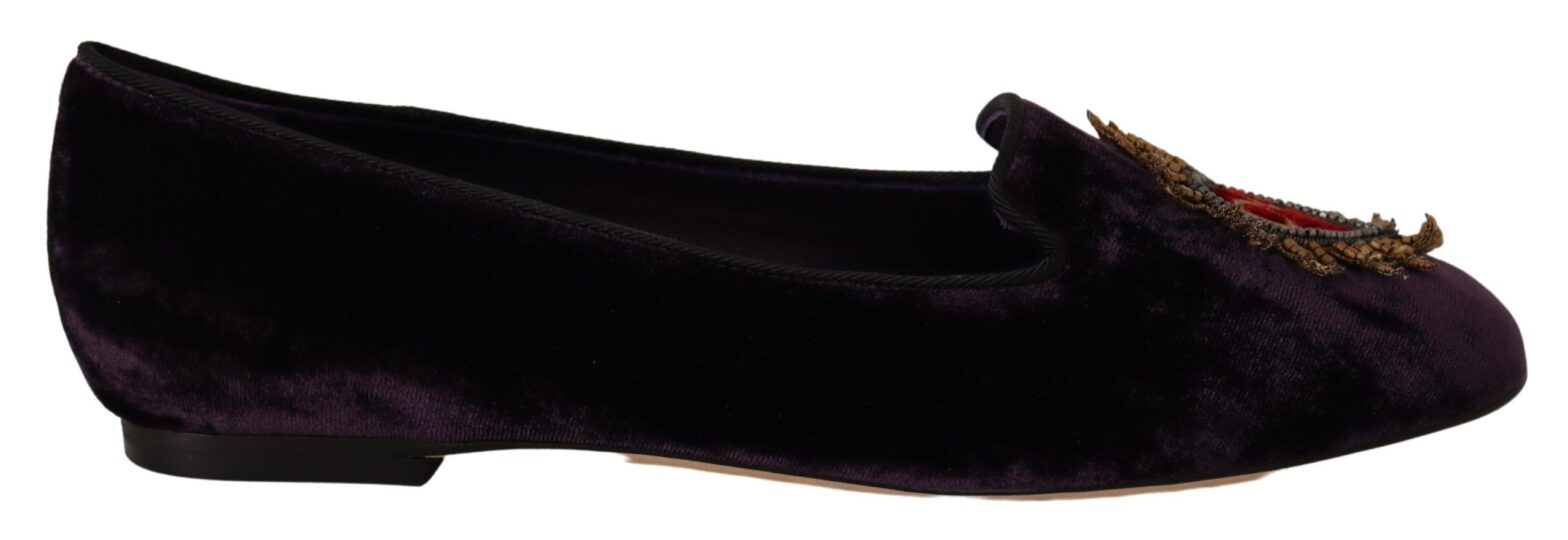 Dolce & Gabbana - Purple Velvet DG Heart Loafers Flats Shoes