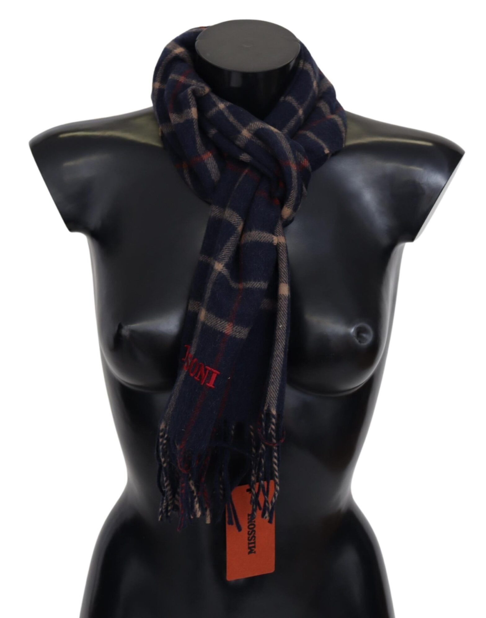Missoni - Black Checkered Unisex Neck Wrap Fringes Scarf