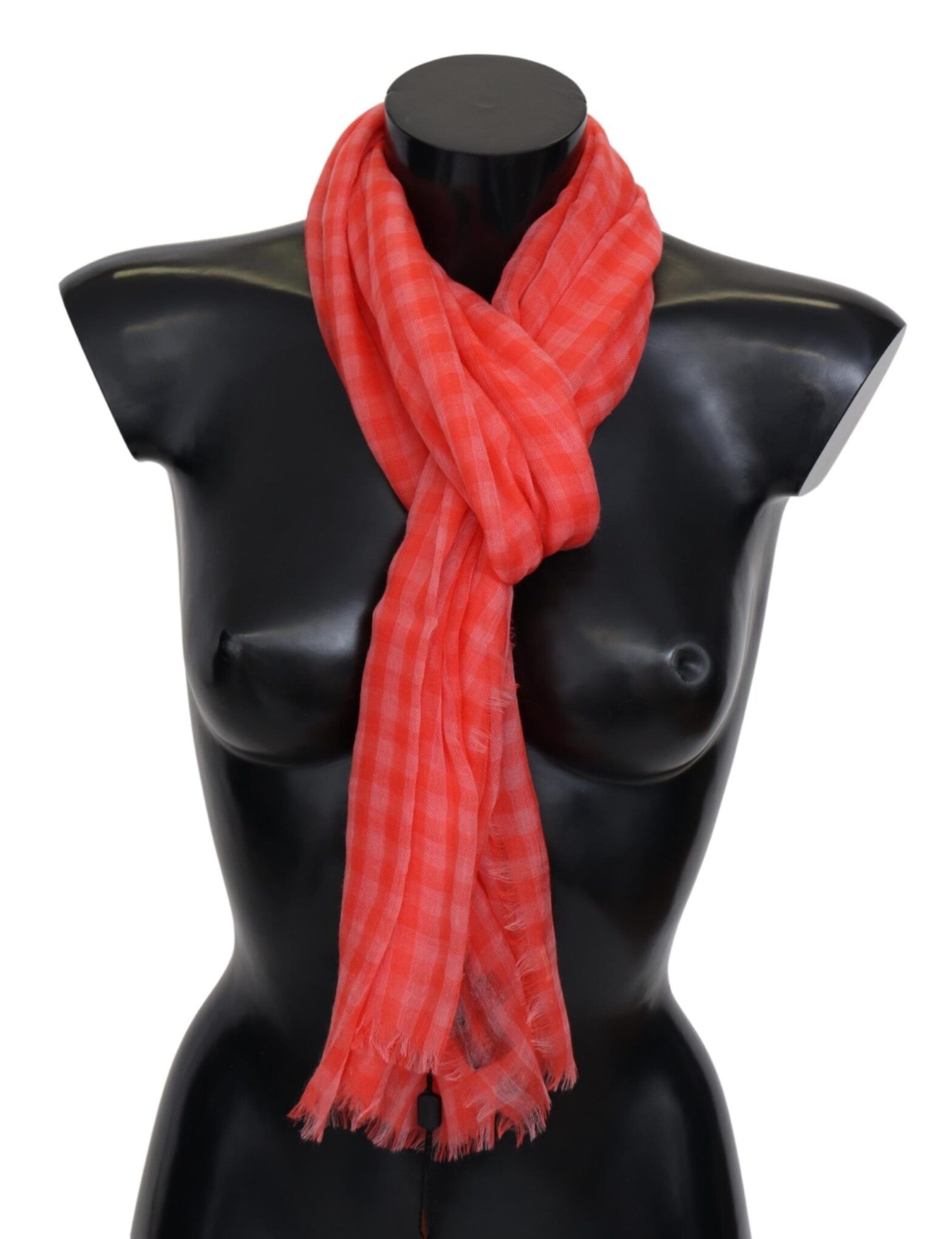 Missoni - Orange Check Cashmere Unisex Wrap Fringes Scarf