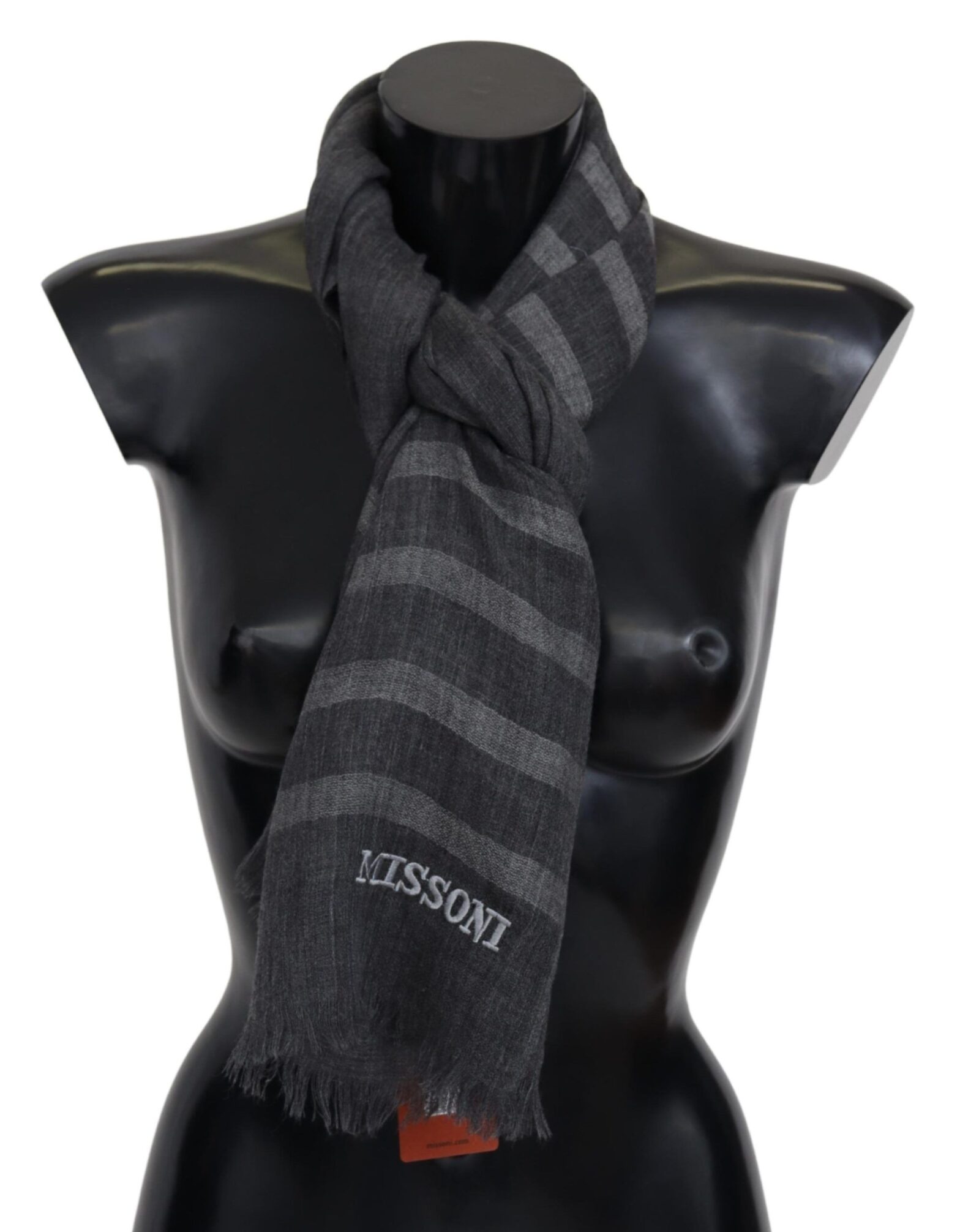 Missoni - Gray Striped Wool Unisex Neck Wrap Fringes Scarf