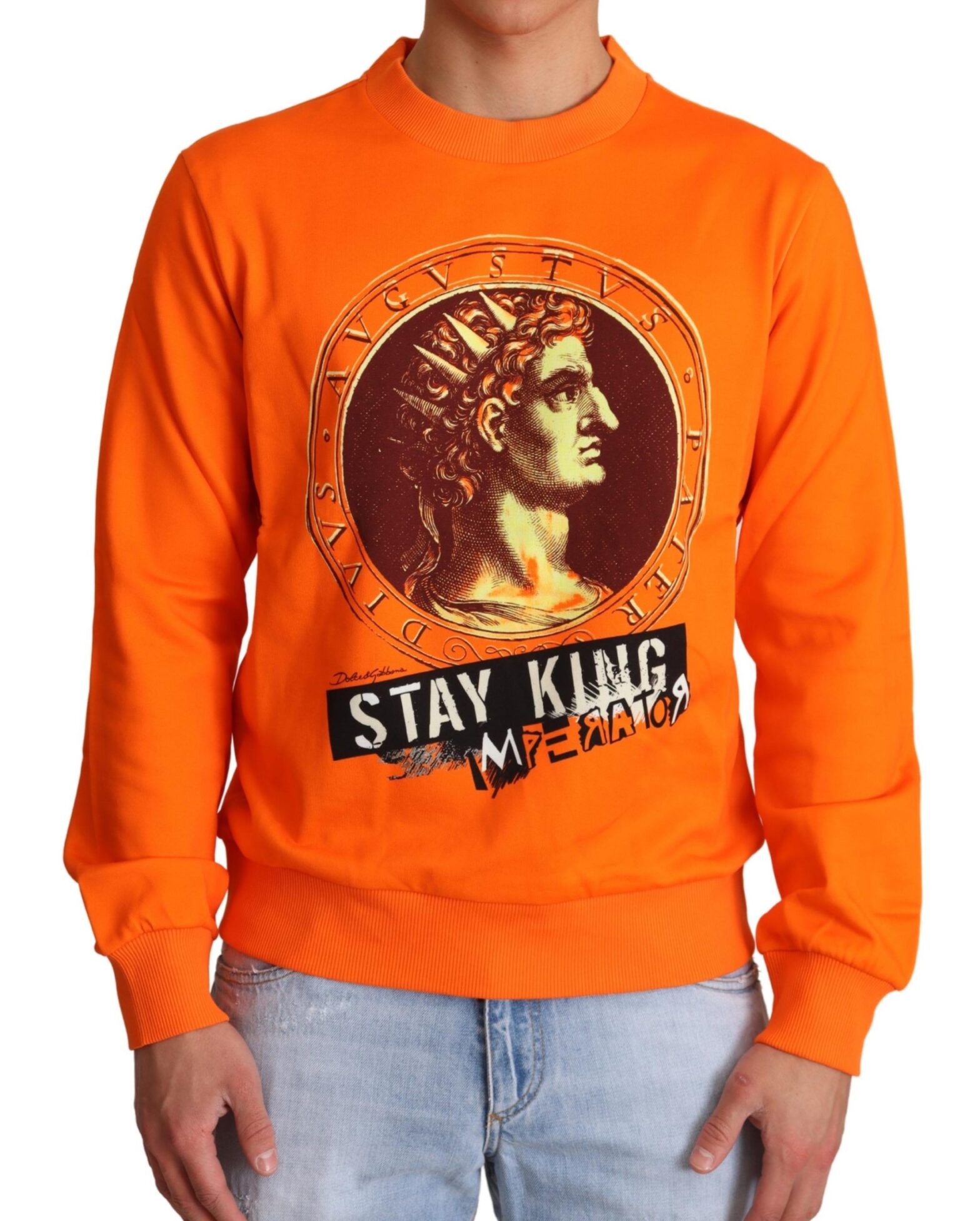 Dolce & Gabbana - Orange King Ceasar Cotton Pullover Sweater