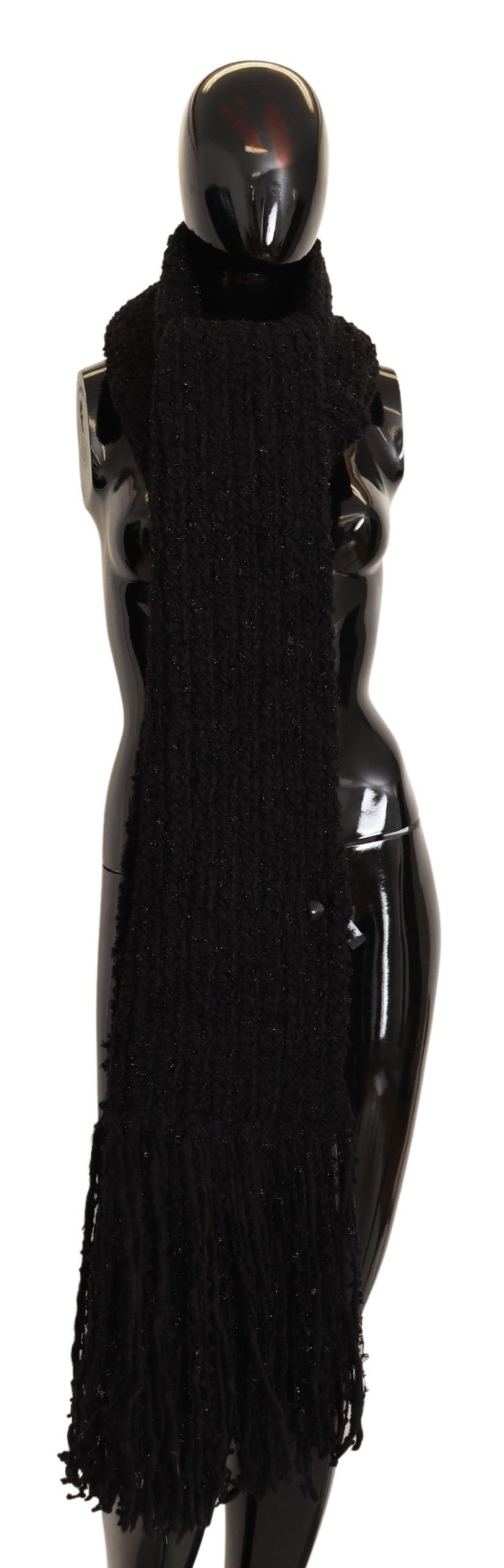 Dolce & Gabbana - Black Virgin Wool Knitted Wrap Shawl Scarf