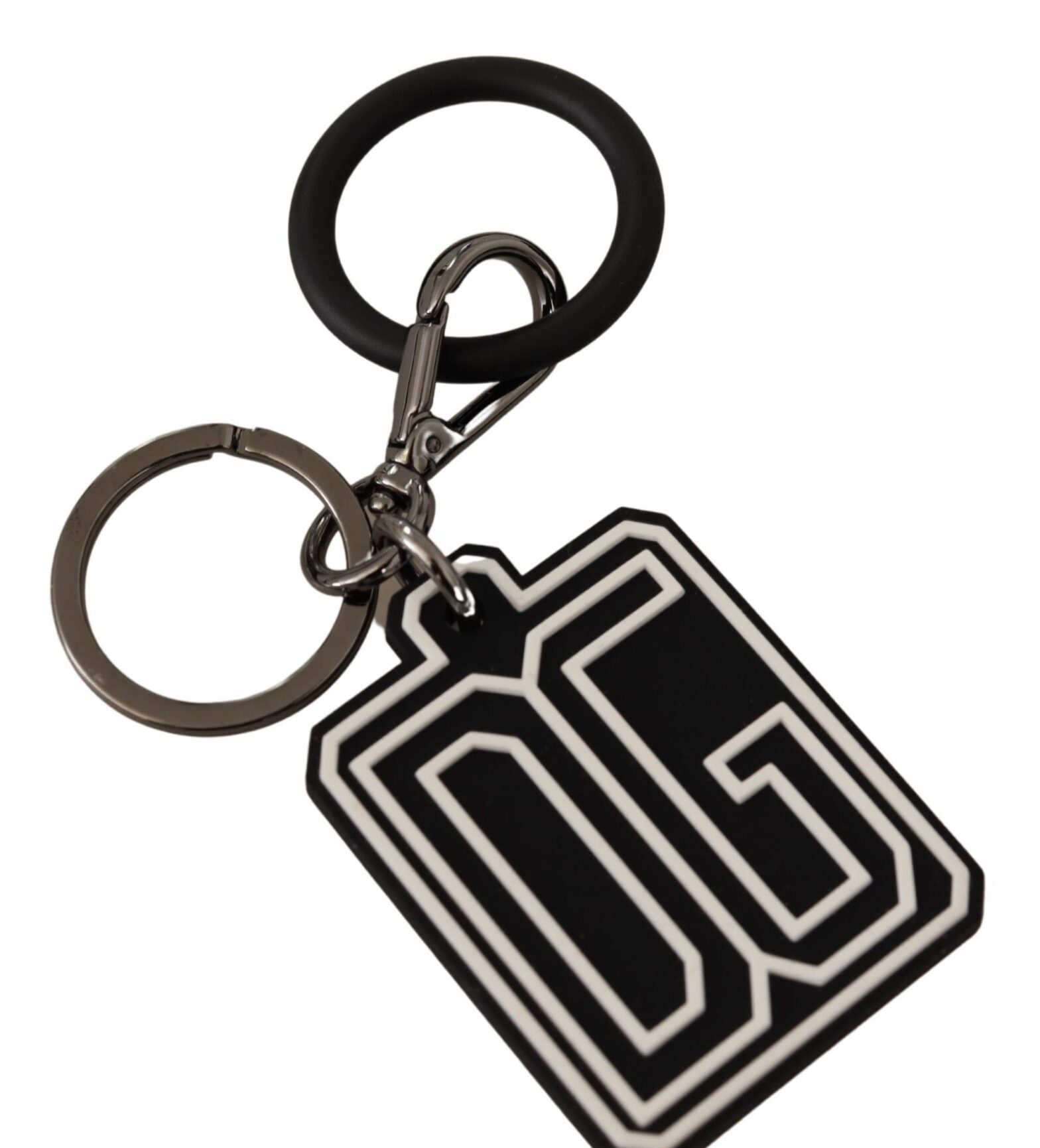 Dolce & Gabbana - Black White DG Rubber Logo Silver Ring Keychain