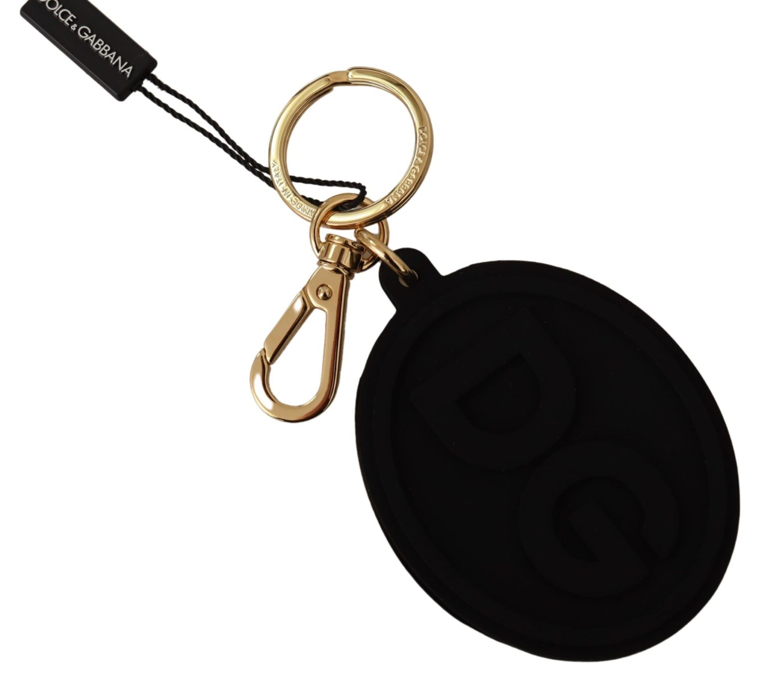Dolce & Gabbana - Black Rubber DG Logo Gold Brass Metal Keyring Keychain