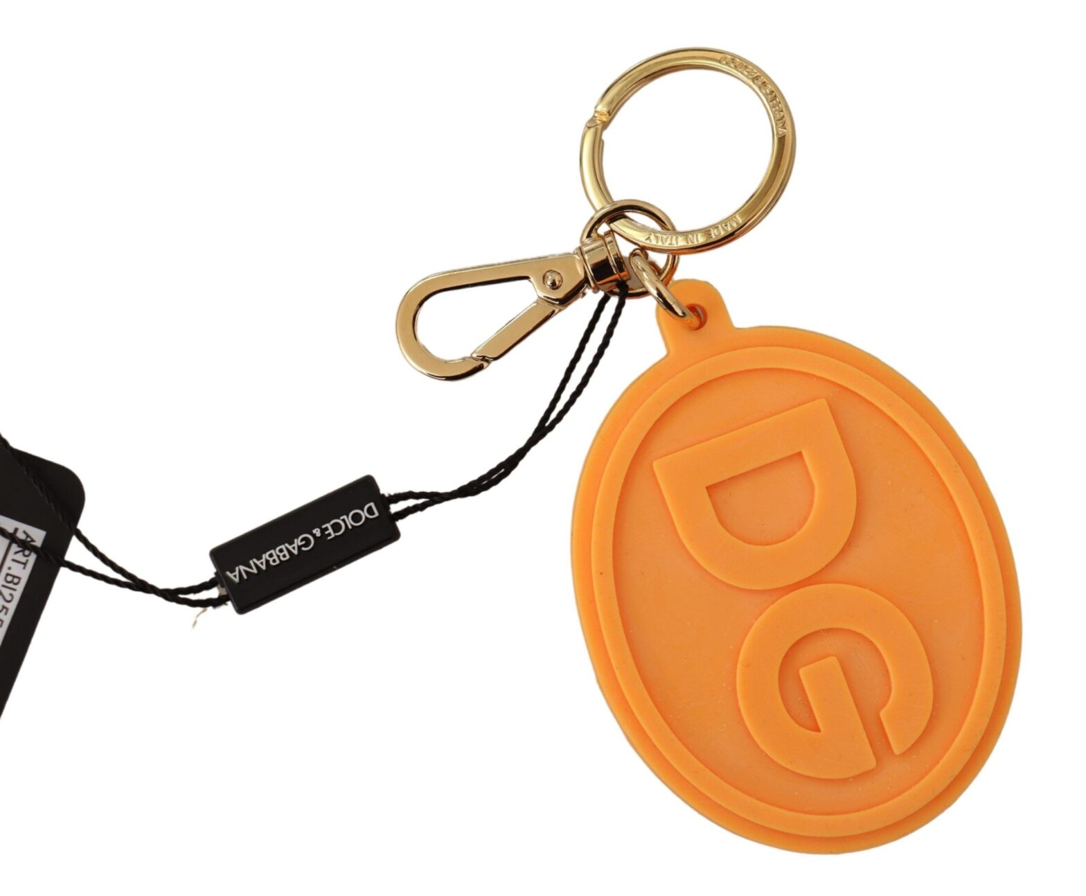 Dolce & Gabbana - Orange Rubber DG Logo Gold Brass Metal Keychain