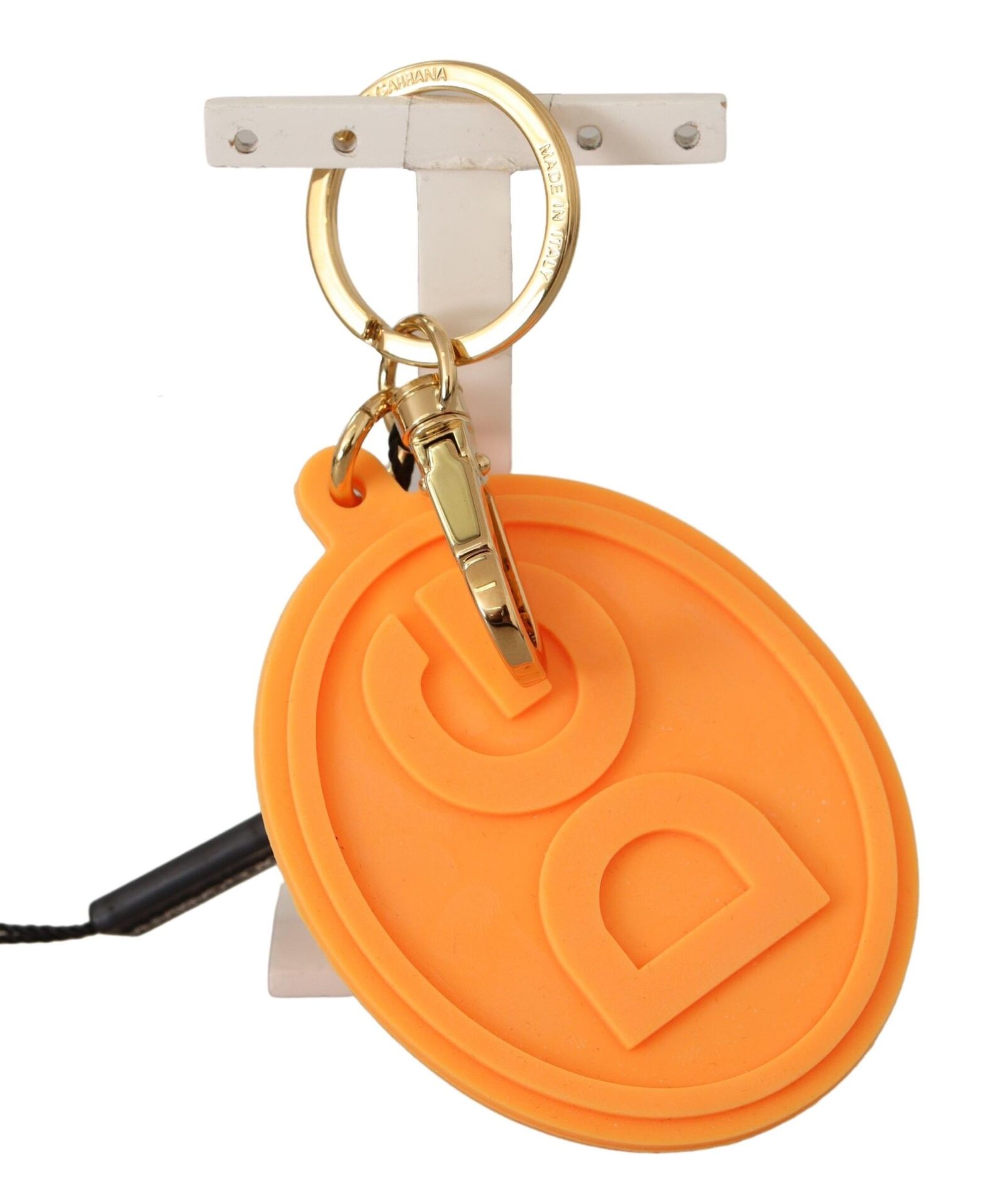 Dolce & Gabbana - Orange Rubber DG Logo Gold Brass Metal Keychain