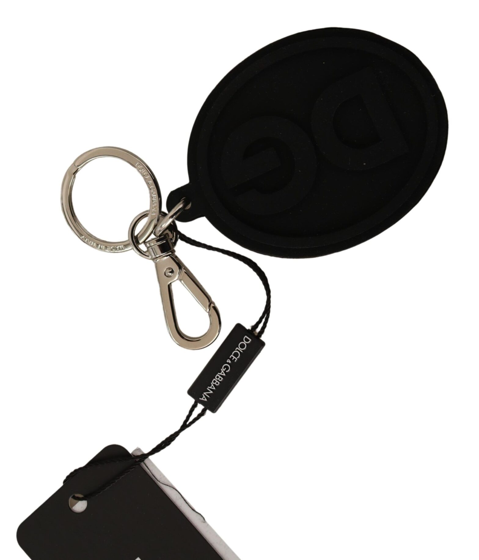 Dolce & Gabbana - Black Rubber DG Logo Silver Brass Metal Keychain